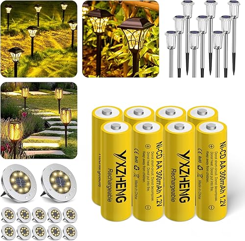 Miniatura 3 de Batería AA NiCd 300mAh 1.2V recargable para luces solares de jardín (8pcs AA)