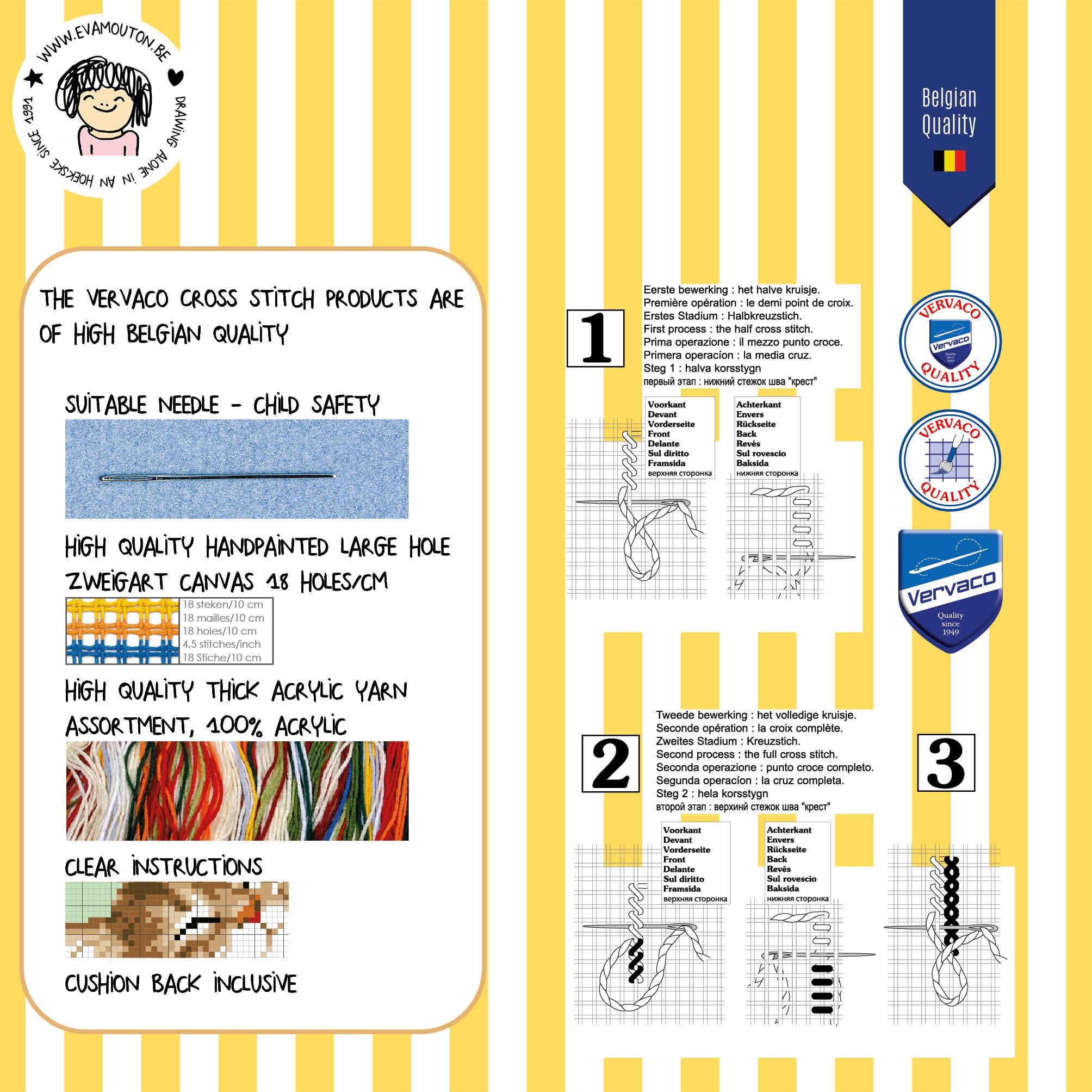 VERVACOZestaw do Haftu Krzyżykowego Poduszka z TyłemDINOZAUR Kanwa z Nadrukiem 50 x 65 cm Gruba Włóczka Akrylowa Zrób to Sam Dekoracja Domu DIY Cross Stitch Kit