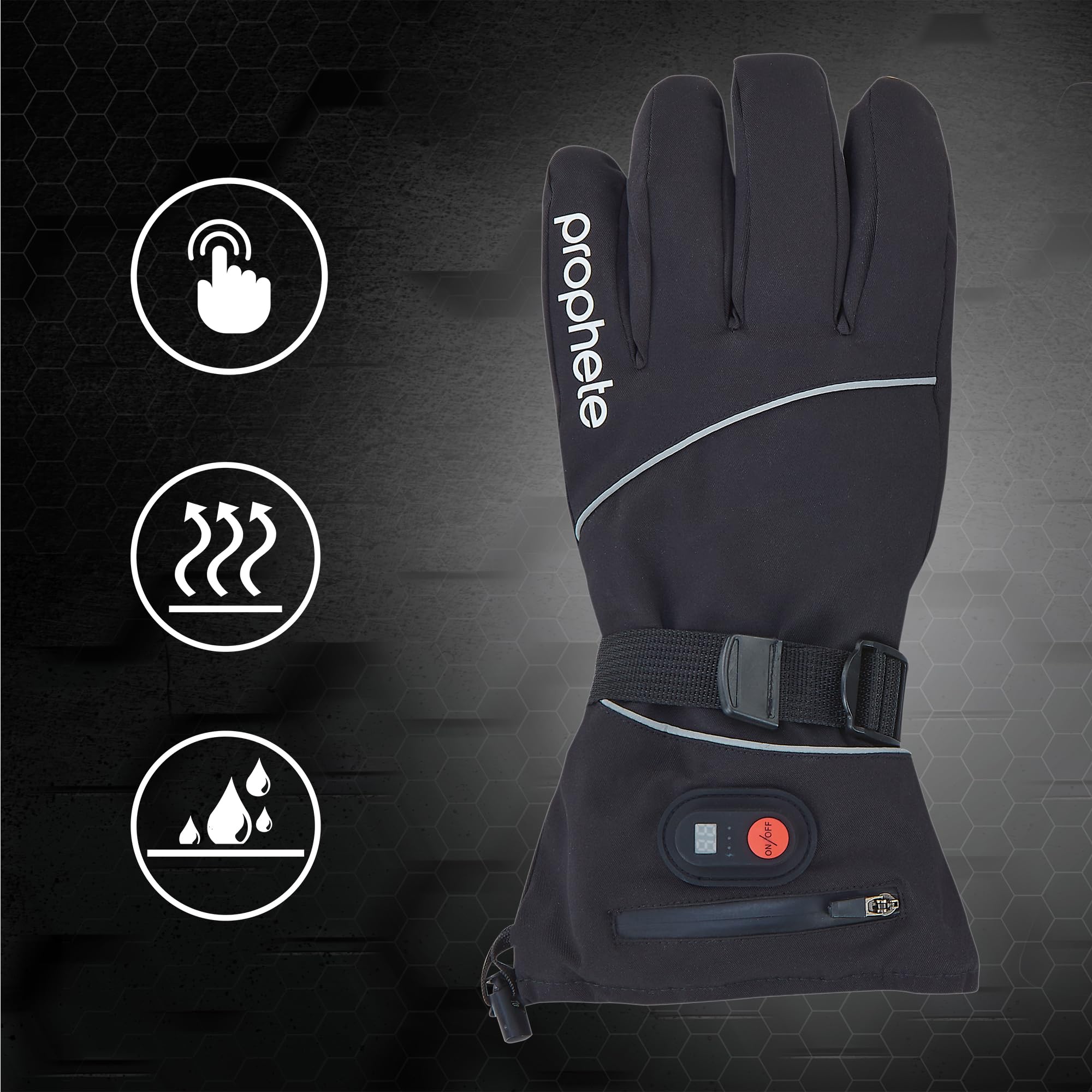 Prophete Gants Chauffants, Taille S/M, Batterie de 2600 mAh, compatibles avec écran Tactile, Noirs, Gants de Cyclisme Chauffants