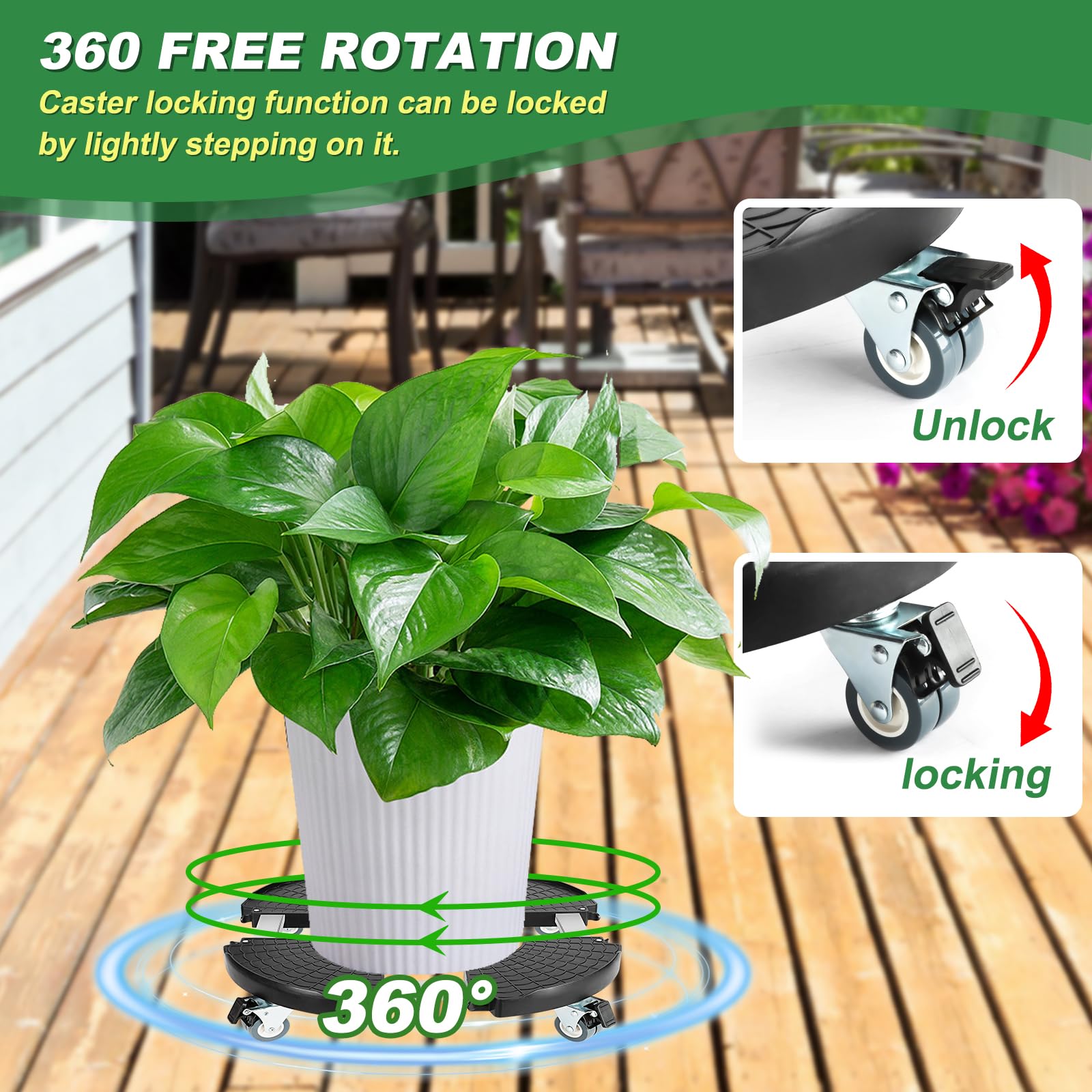 UCAMP Porte Plante a roulettes Réglable 40-48cm,Support Plante avec Roues Pivotantes à 360°,Capacité de Charge Maximale 300KG,Support de Pot de Fleur Rond Intérieur et Extérieur,Noir