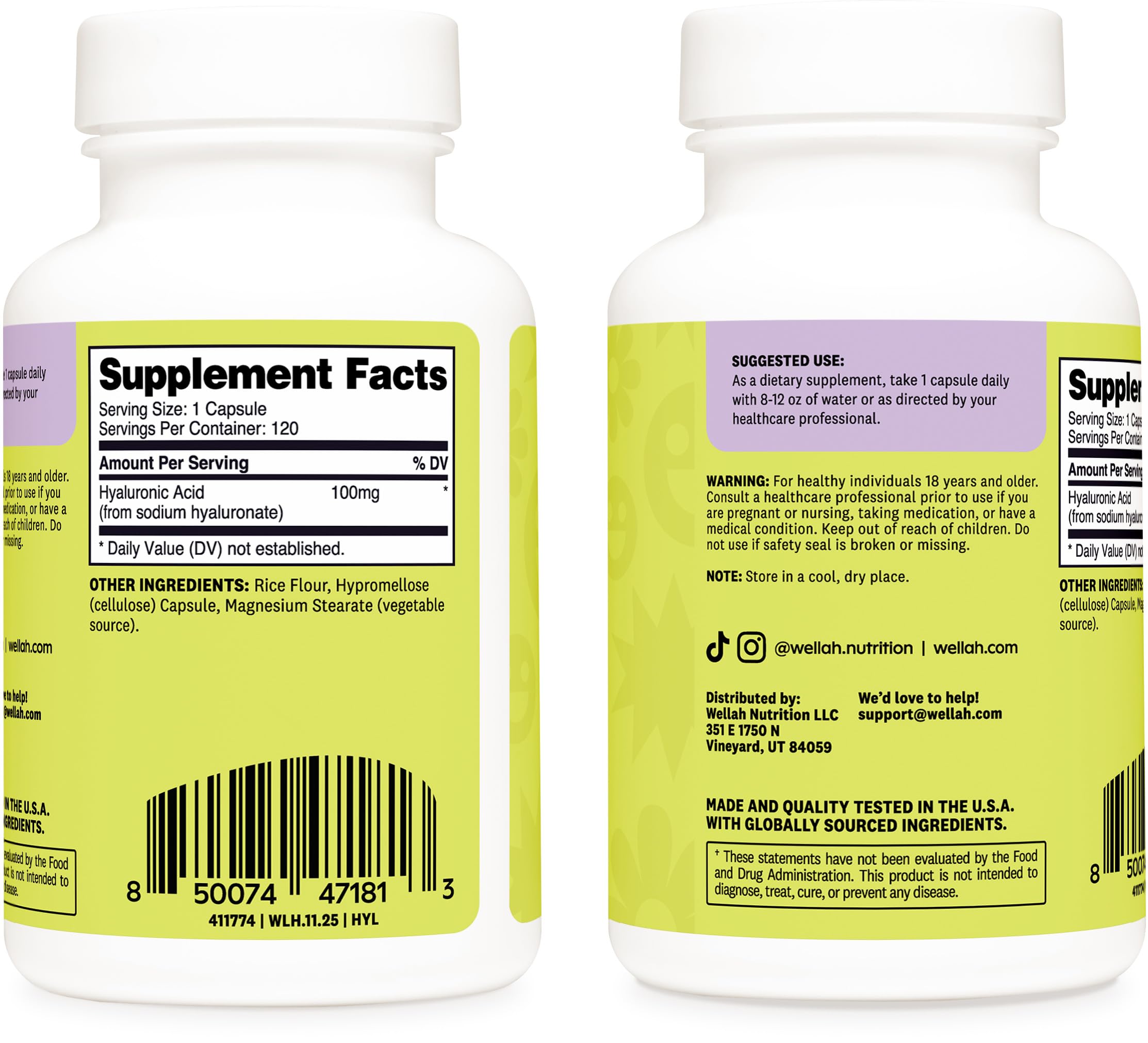 Wellah Hyaluronic Acid Supplement for Women (100mg) 120 Capsules — Amazon image 3