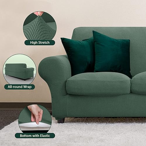 Vista 20 de CHUN YI - Funda elástica para sofá biplaza, 3 piezas, suave, lavable, con 2 fundas de cojín separadas para perros, tela jacquard de elastano a