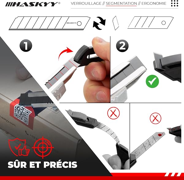 HASKYY Lot de 2 Cutters Professionnels 18mm + 5 Lames SK5 Premium - Cutters de Sécurité avec Système Auto-Lock - 5