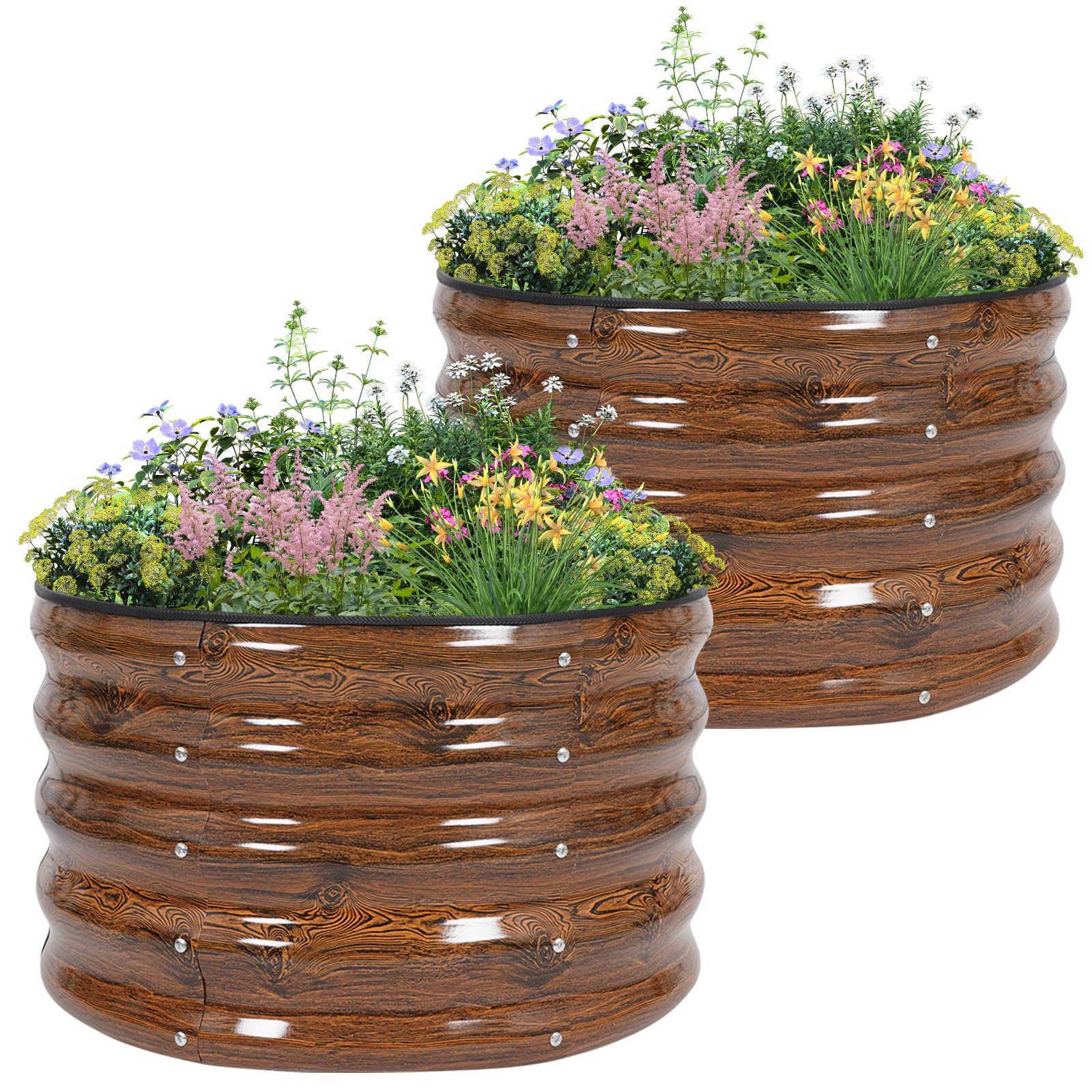 BIRDSINYARD Round Raised Garden Bed 2Pcs 60x60x42cm Metal Raised Bed