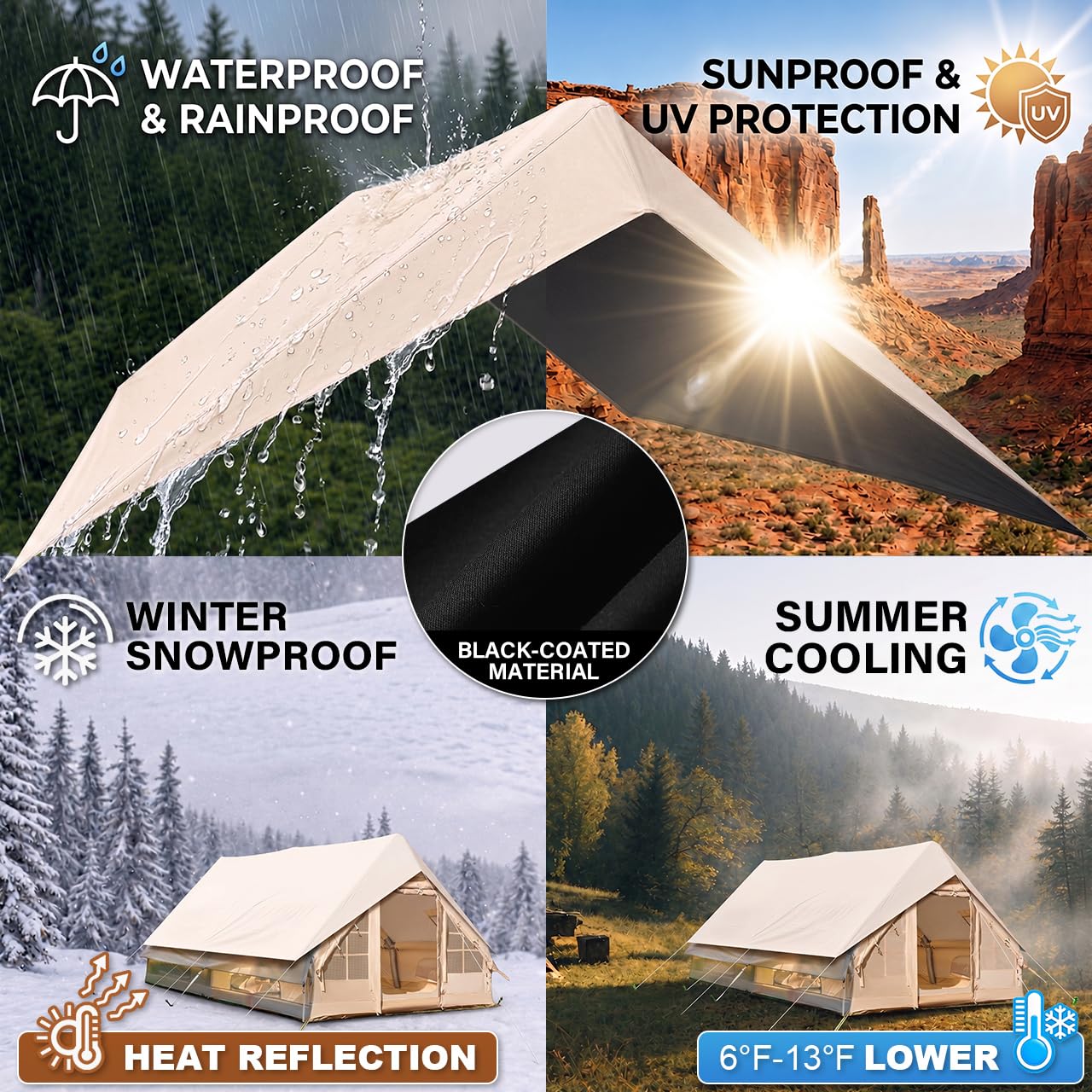 10' x 13' Rain Fly Fits for 6-8 People, 4 Season Waterproof and Ultralight Survival Tent Shelter Awning Sunshade Cloth, Easy Set-Up Camping Tarp Portable for Outdoors, Camping, Hiking, Picnic