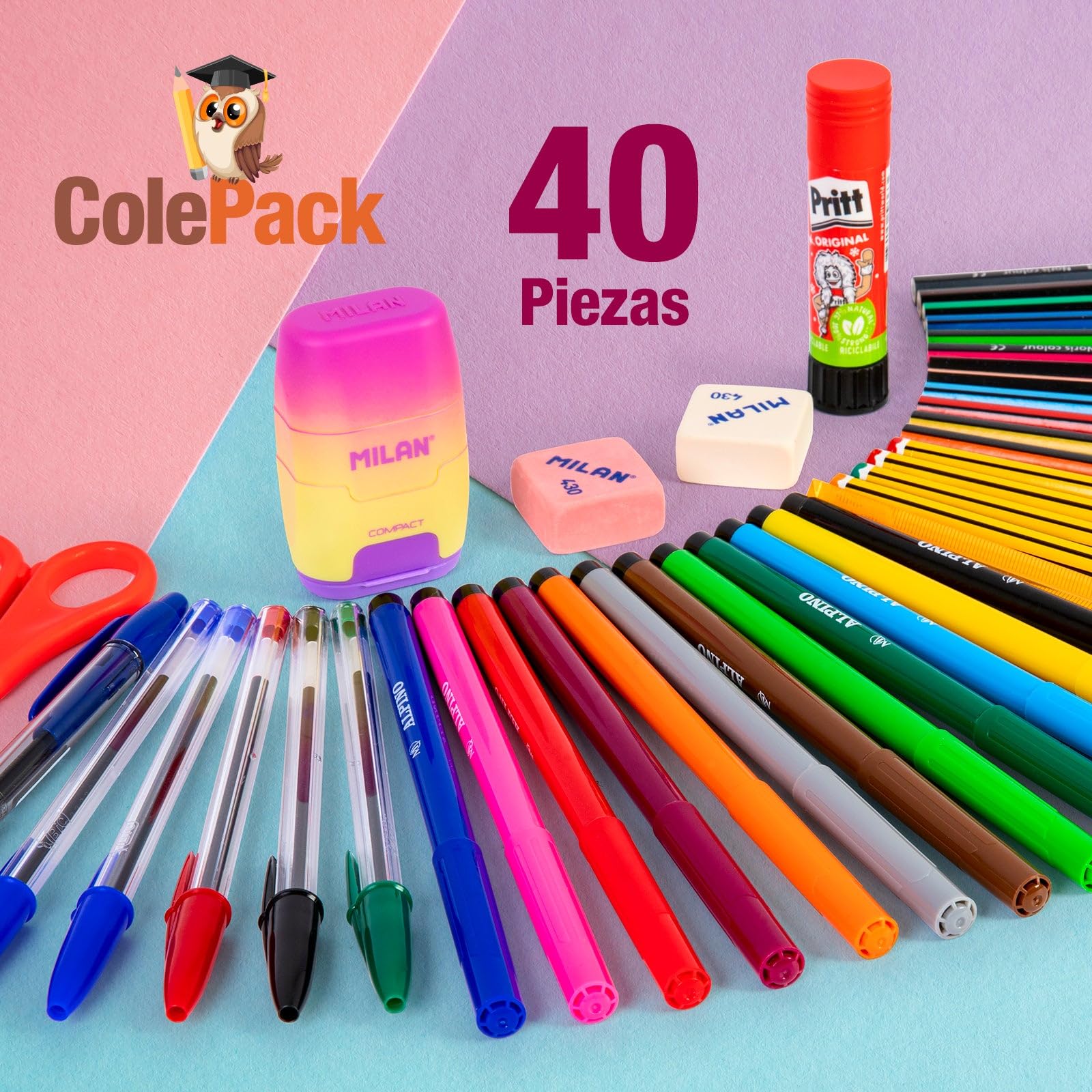 ColePack Pro - Lote de Estuche Portatodo Triple con 4 Cremalleras y Material Escolar de Primeras Marcas Incluido (Aliens)