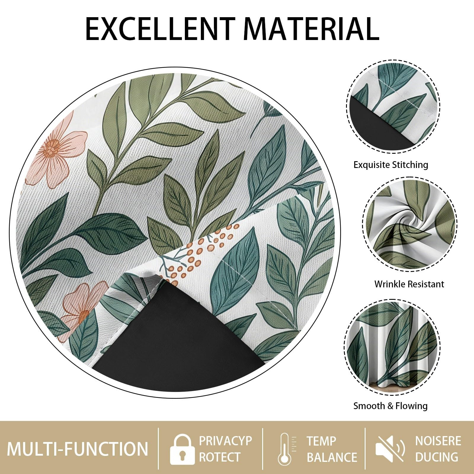 Rideaux Occultant Motif Feuilles Tropicales Aquarelles 140L X 260H cm Lot de 2 Rideau Occultant Thermiques Imprimé Feuille Plante, Rideau Oeillets Opaque Draperie Decoration pour Couloir, Vert