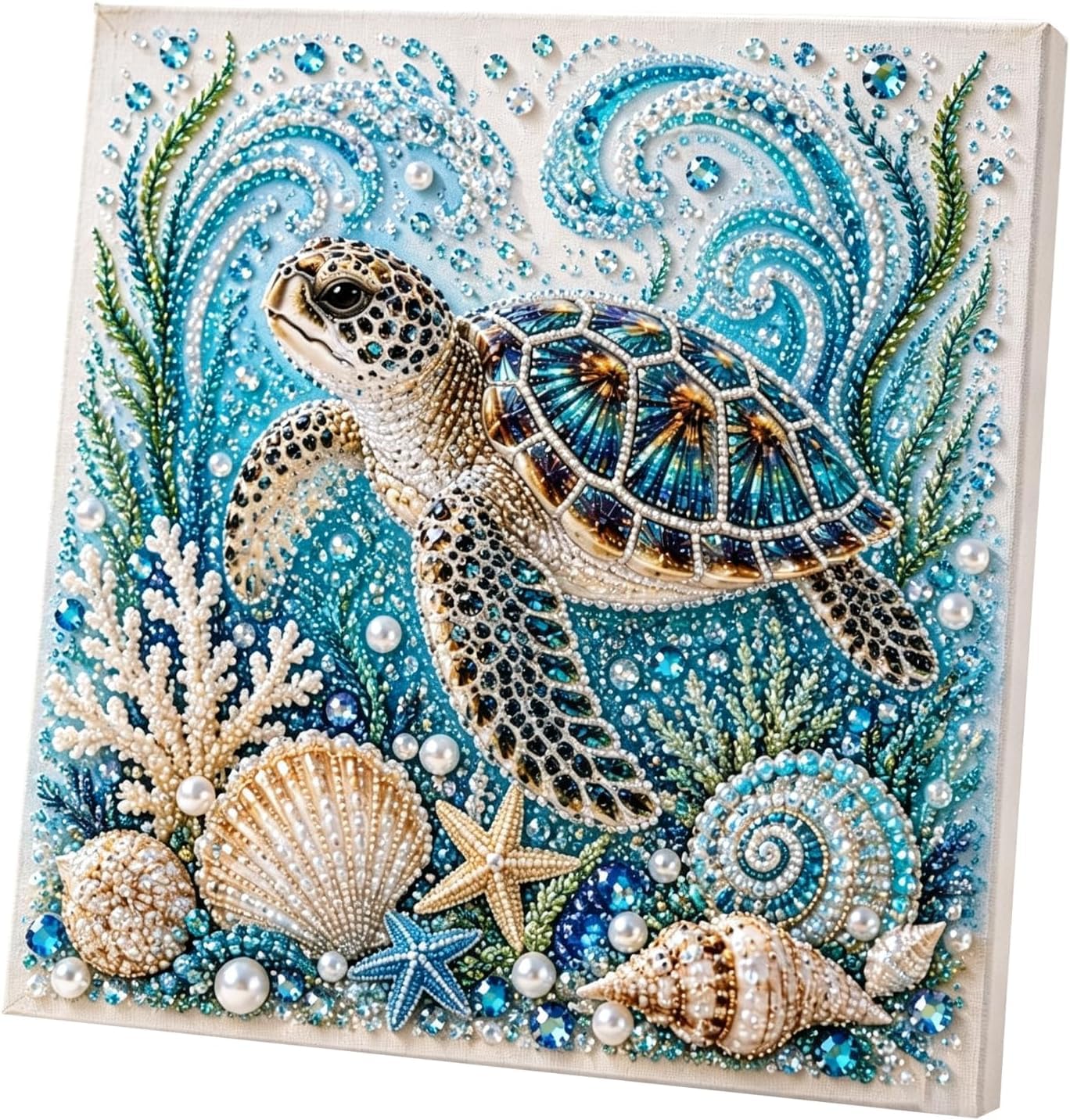GoBrush Ocean Theme Pearl Art DIY Kit, Ocean 3D Diamond Painting Craft for Adults, (Blue-D)
