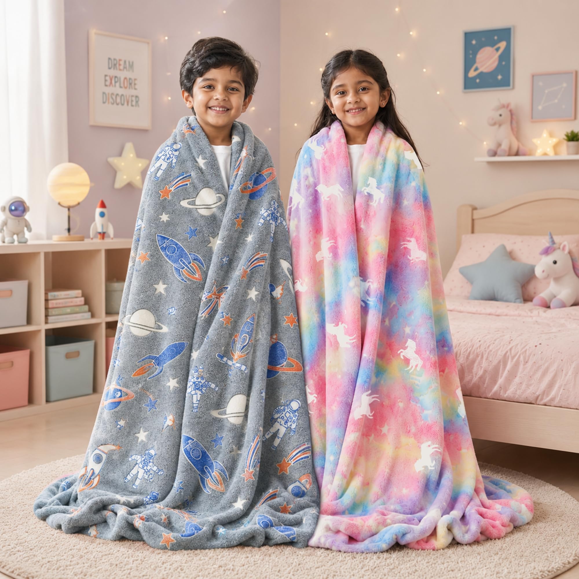 Famyo Glow in the Dark Flannel Fleece Blanket Combo 200x152 cm
