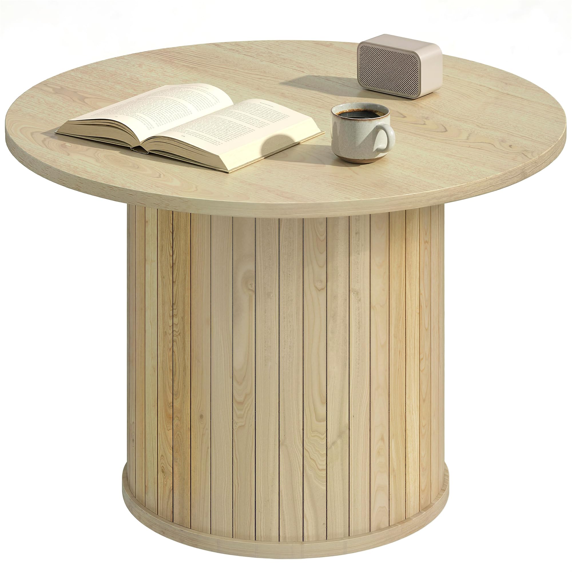 HOMCOM Mesa de Centro, Mesa Baja para Salón Redonda con Base de Columna con Listones, para Sala de Estar, Dormitorio, Ø60x40 cm, Natural