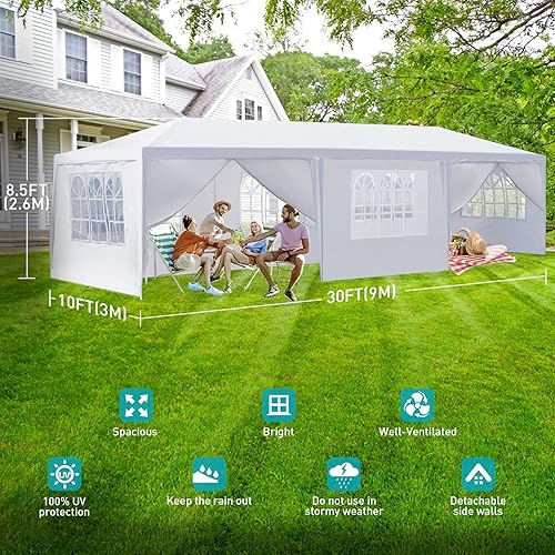 Miniatura 3 de Tienda de campaña para fiestas al aire libre de 10 x 30 pies, tiendas grandes para fiestas, bodas, graduación y cumpleaños, carpas blancas para
