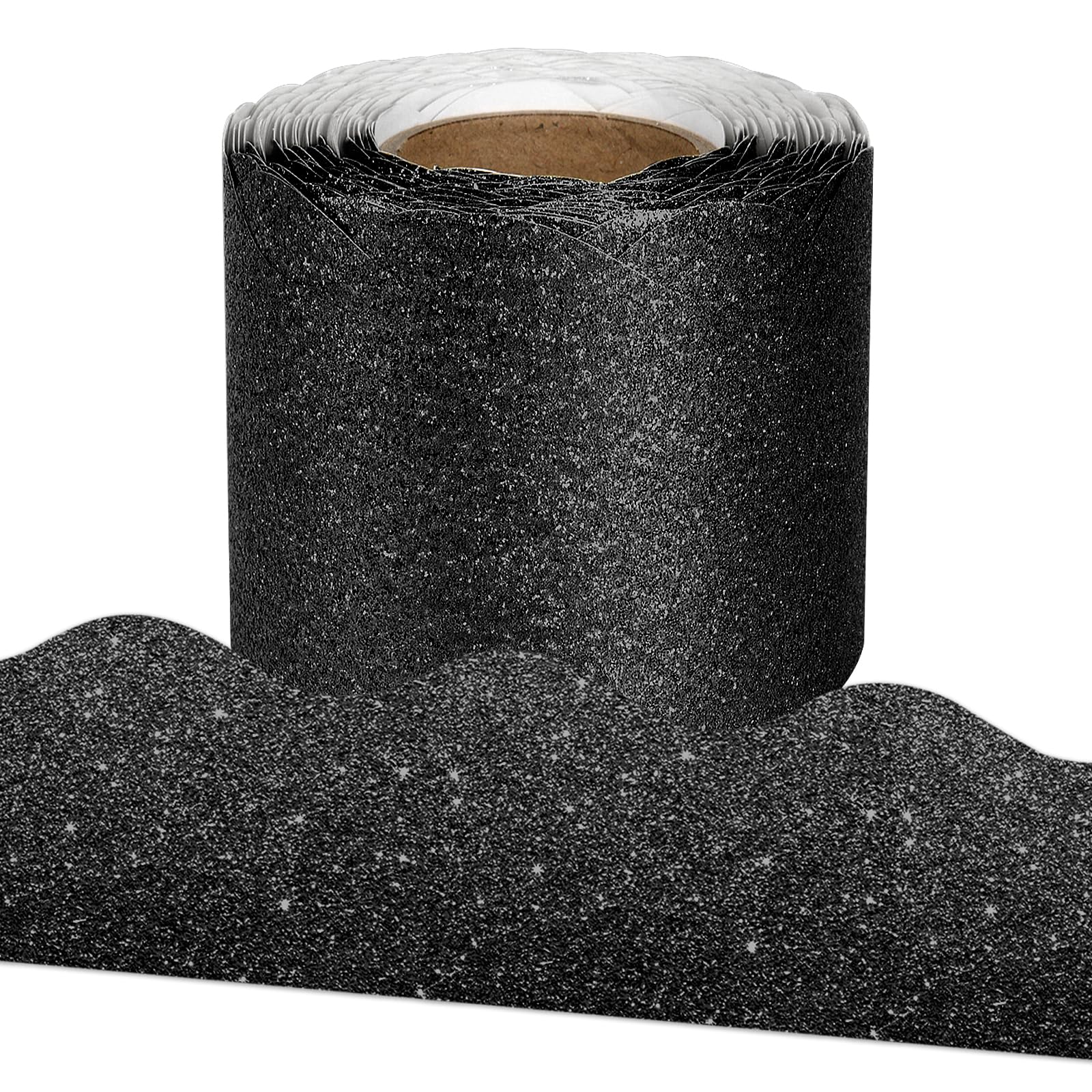 Leezead Black Glitter Scalloped Bulletin Board Border, 32.8 Feet x 2.4 Inches, Self-Adhesive, Sparkling Black Border Trim for Classroom, School,