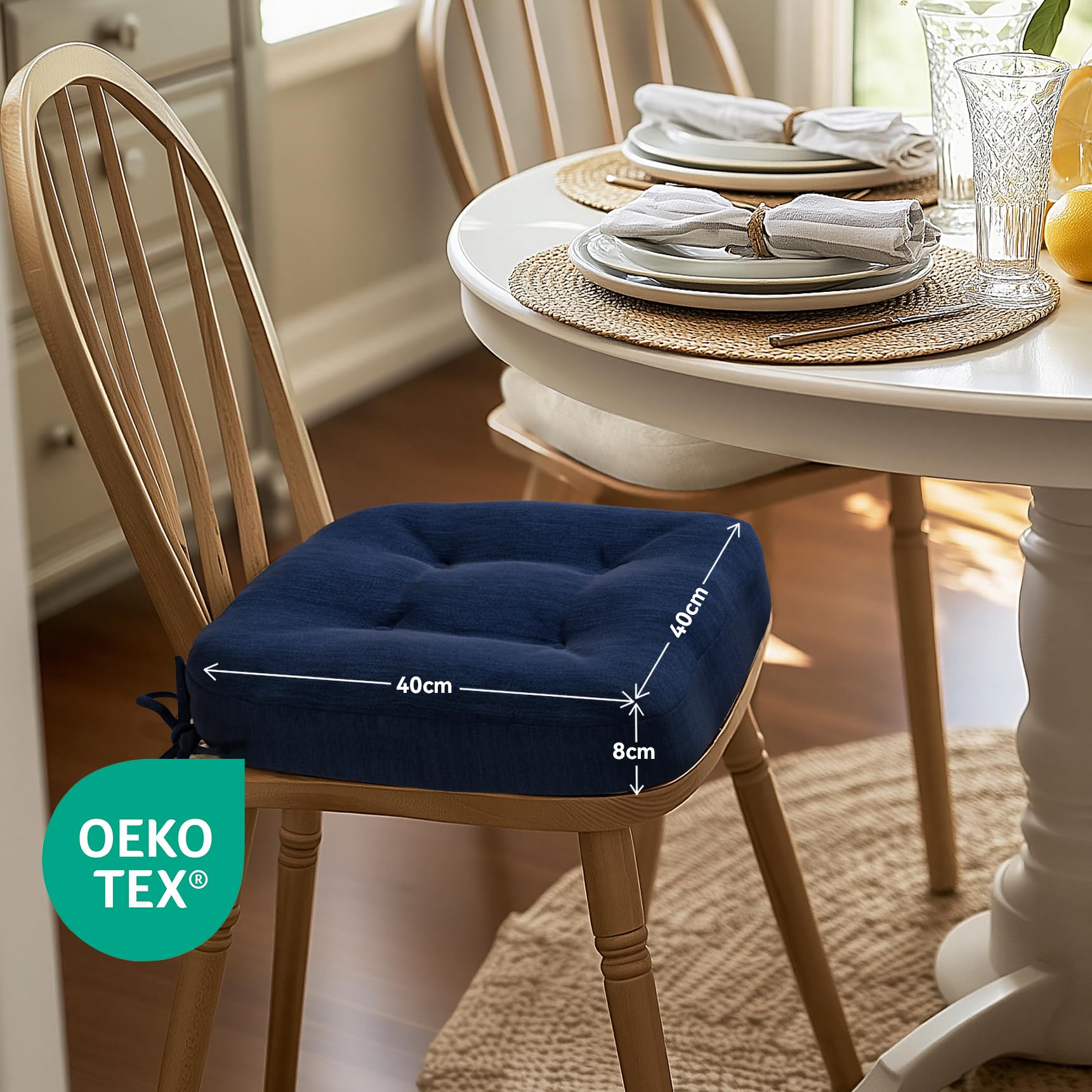 Codi Set di 6 cuscini per sedie da 40 x 40 x 8 cm, spessi, comodi cuscini per sedia con fodera resistente all'acqua, lavabili, antiscivolo, per sedie da esterno e giardino, colore blu navy