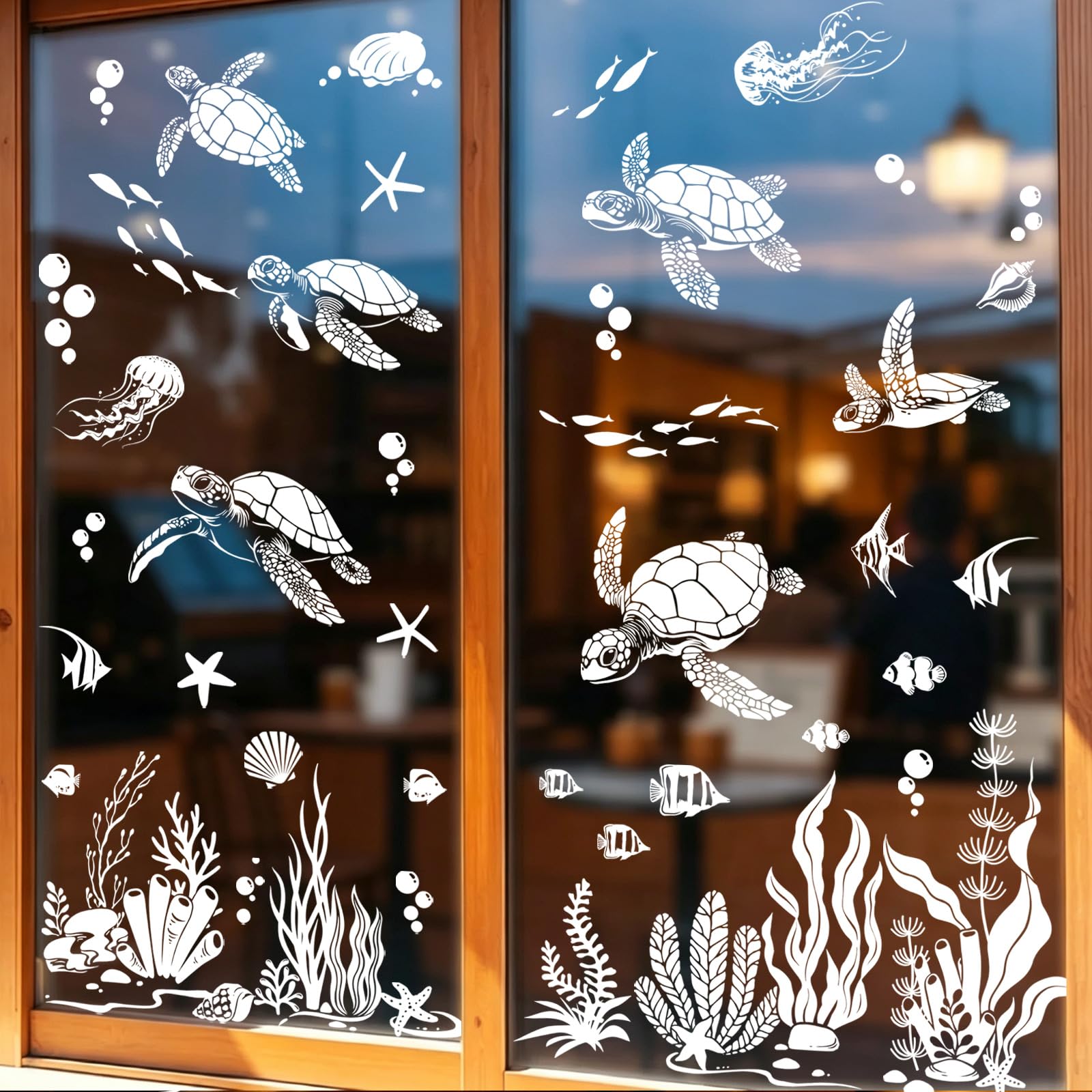 Under The Sea Turtle Window Clings Ocean Fish Seaweed Summer Window Decals
