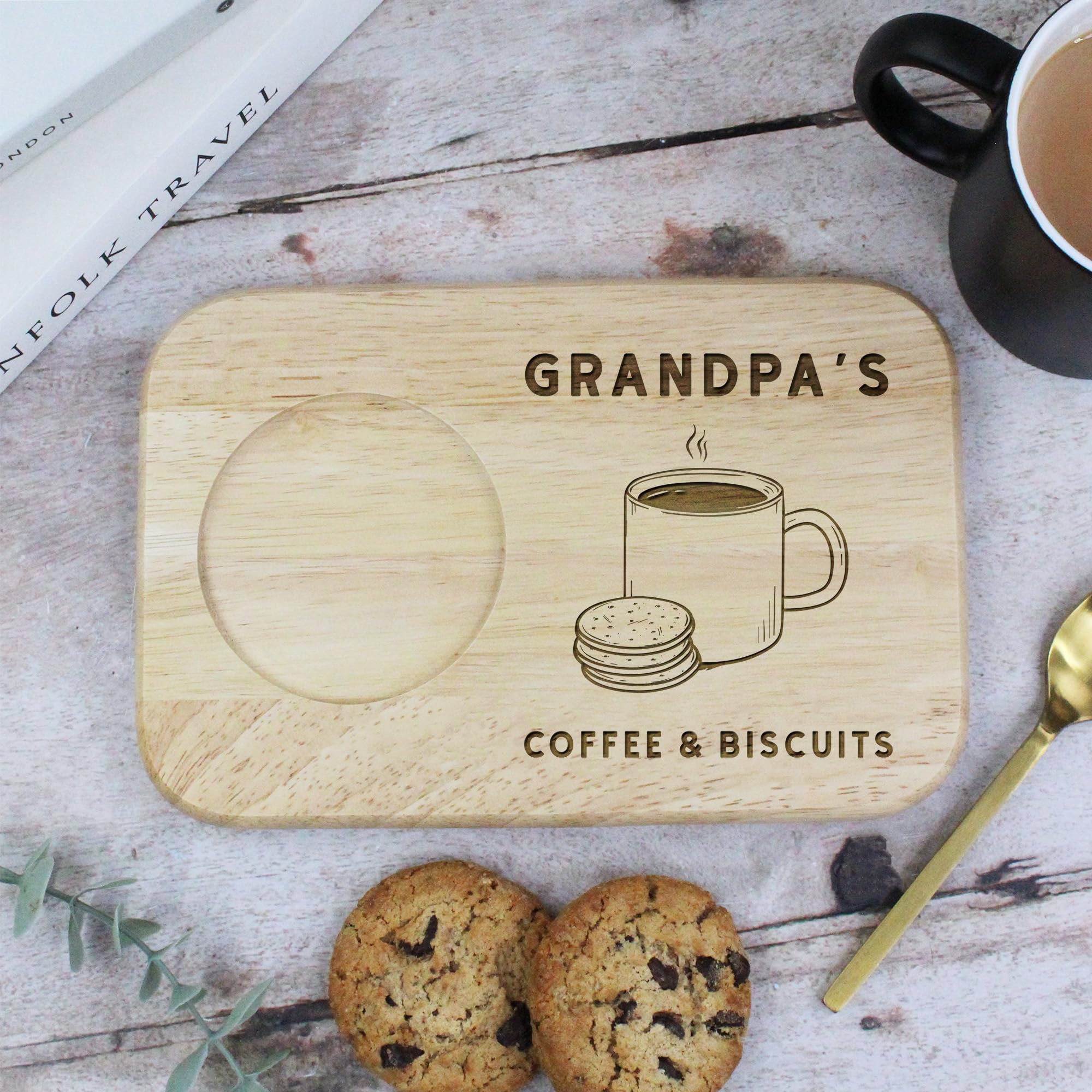 eBuyGB Engraved Grandpa's Serving Board For Coffee & Biscuits - Wood Treat Board, Gifts for Grandpa, Papa, Taid - Gifts for Grandad