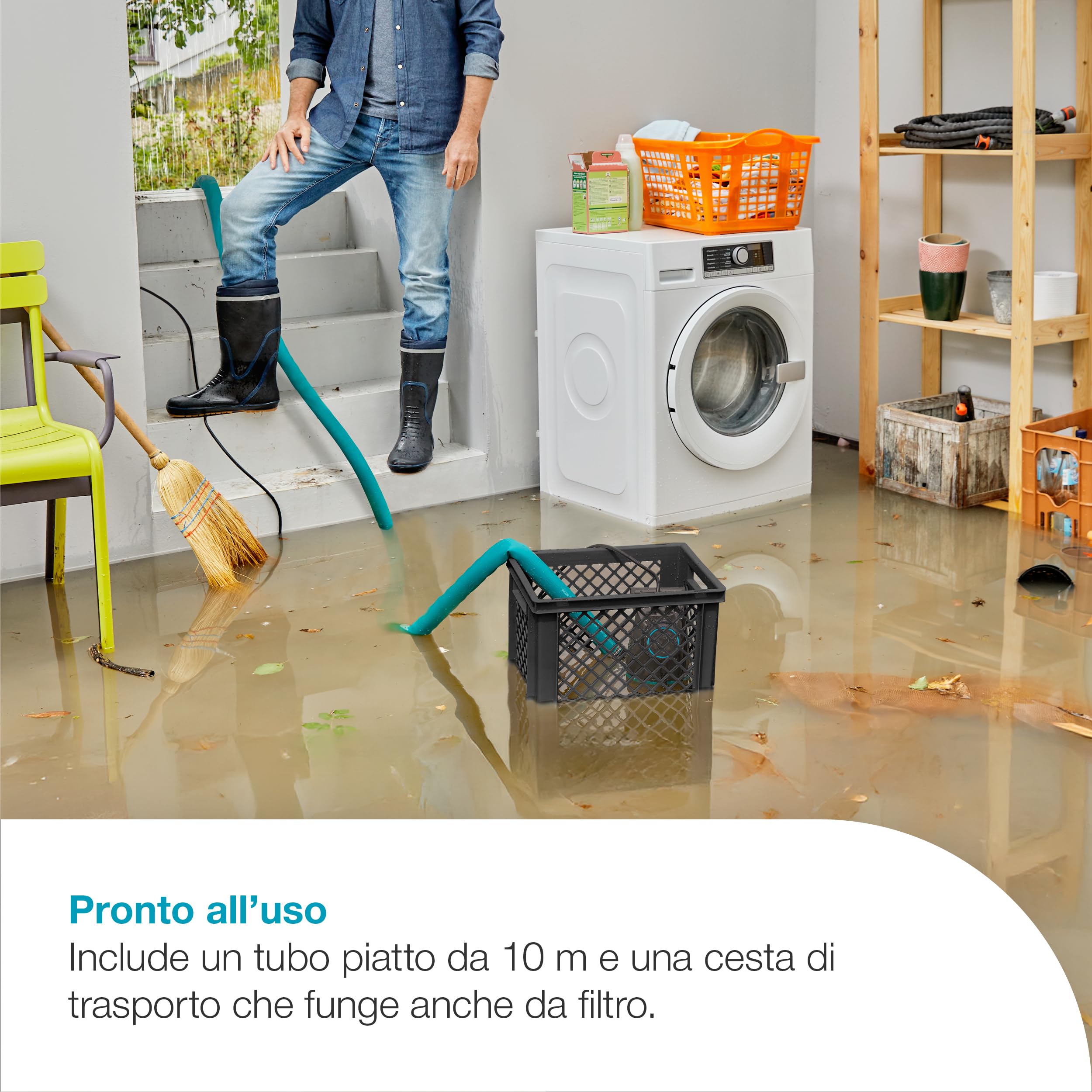 Gardena Set Pompa Immersione 20000 Basic Pompe: Set di protezione contro gli allagamenti, Portata elevata, Pompa combinata per acque chiare e sporche, Attivazione automatica (9019-47 9019-28)