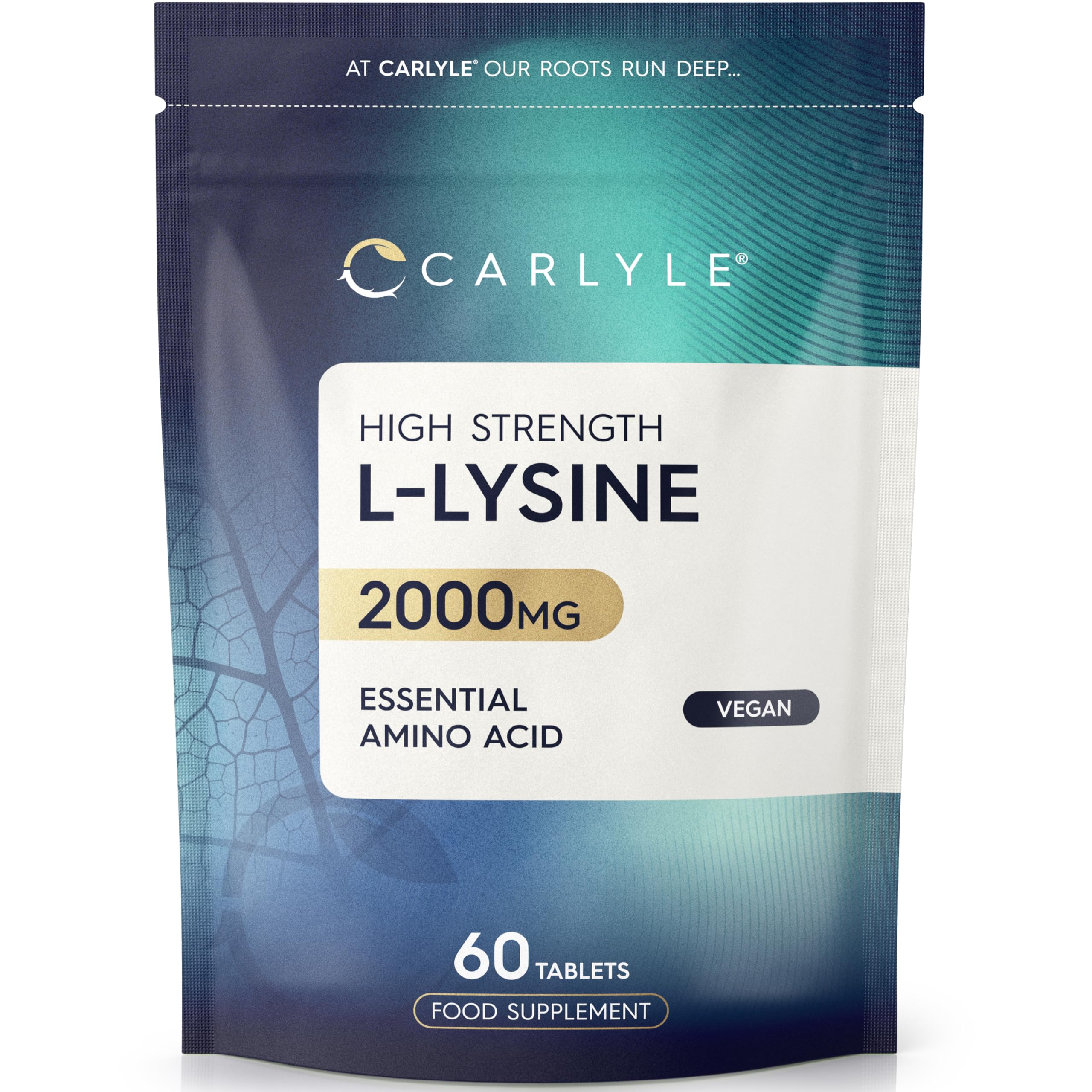 L-Lysine 2000mg | 60 Tablets | Essential Amino Acid | High Strength Vegan Supplement | by Carlyle