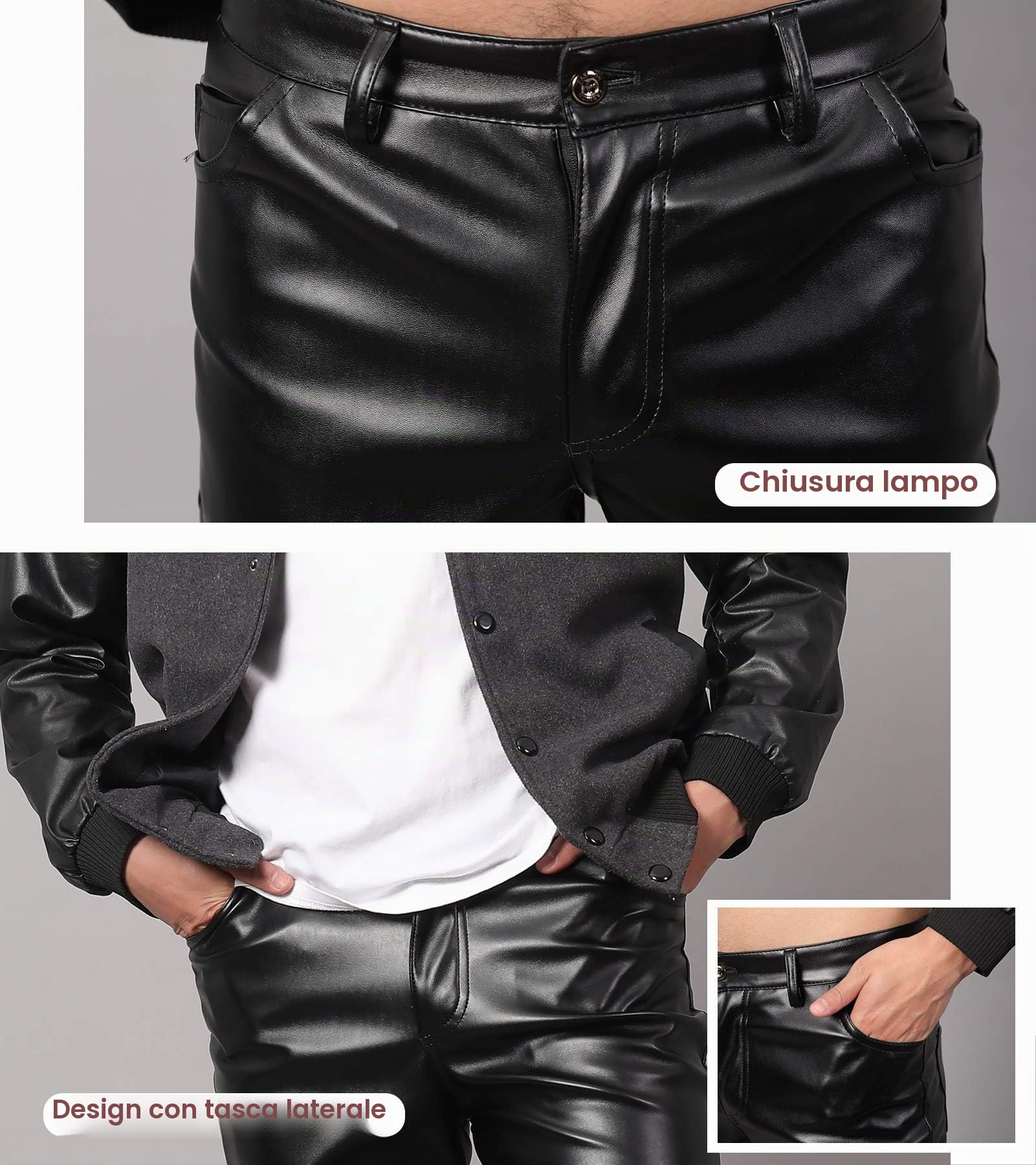 Panegy Pantaloni in Pelle Elasticizzati Moto Pantaloni di Cuoio Biker Pantaloni Steampunk Skinny Matita Pantalone