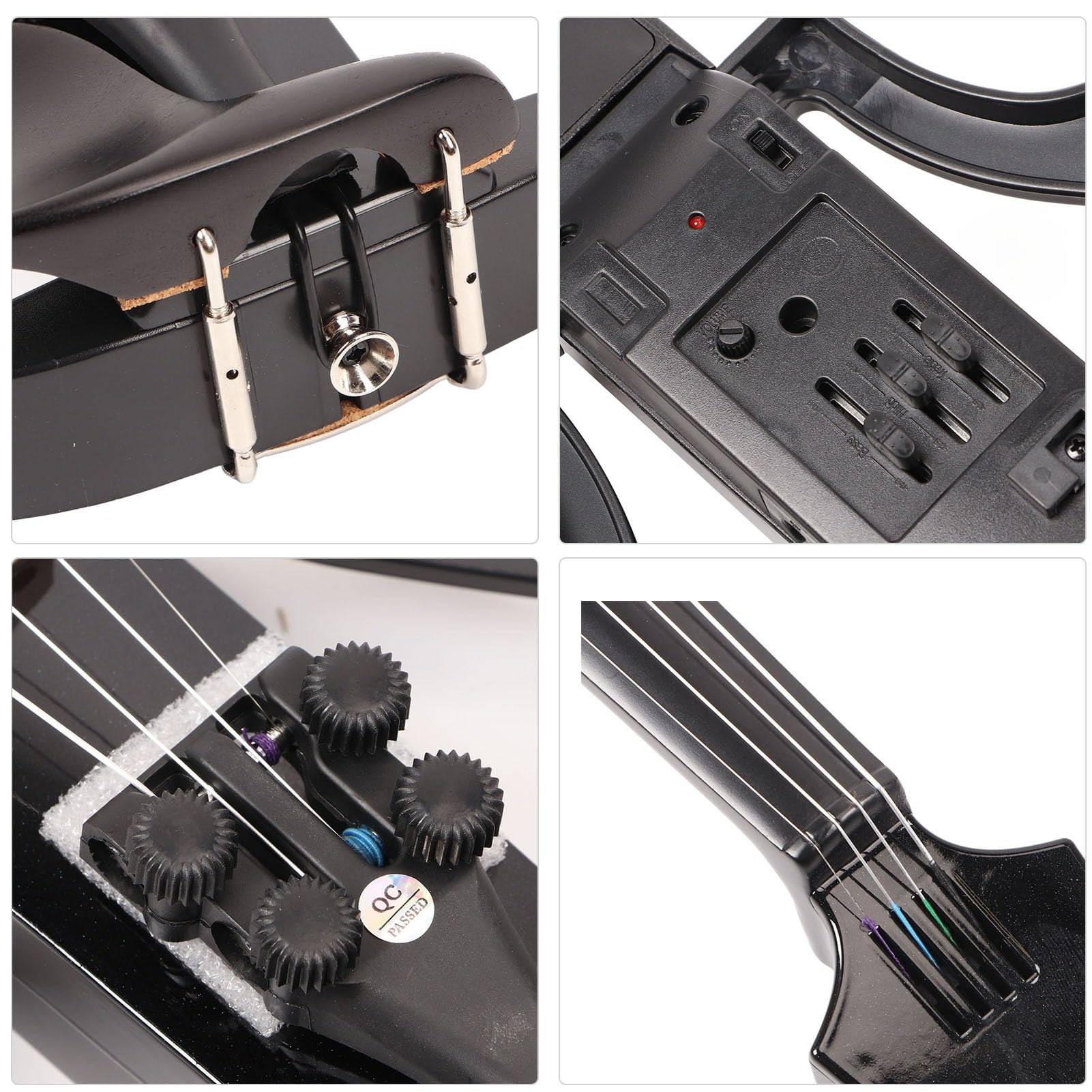 Mute per Violino Elettrico Silenzioso 4/4 Leggero in Fibra di Carbonio con Pickup Integrato per Principianti e Adulti Performance Nero