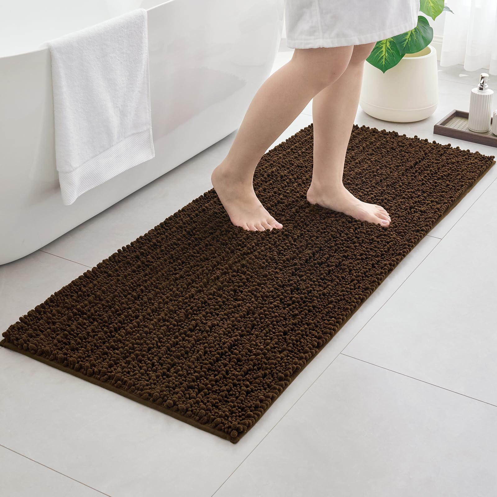 Bathroom Rugs 55x24,Extra Soft Absorbent Chenille Bath Rugs, Brown