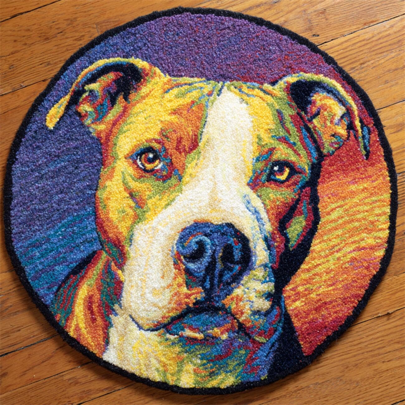 Kitquiver Q Round Rug Latch Hook Kit Colorful Bulldog 60X60cm