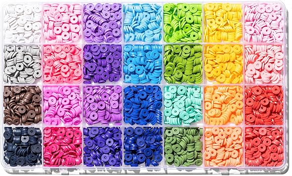 28 Colors 3500 Pcs Clay Beads Kit for Bracelets Making, Flat Round Polymer Spacer heishi Clay Beads for Craft and Jewelry Making