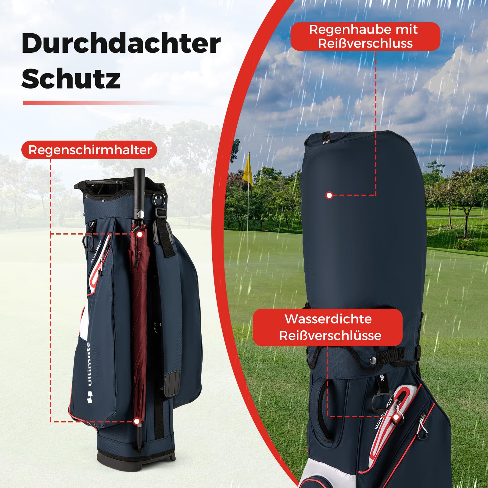 COSTWAY Golfbag, leichtes Golf Cart Bag mit 14 er Unterteilung & Tragegurt, Wasserabweisende Golftasche mit Regenhaube, Golfwagentasche tragbar für Herren & Damen