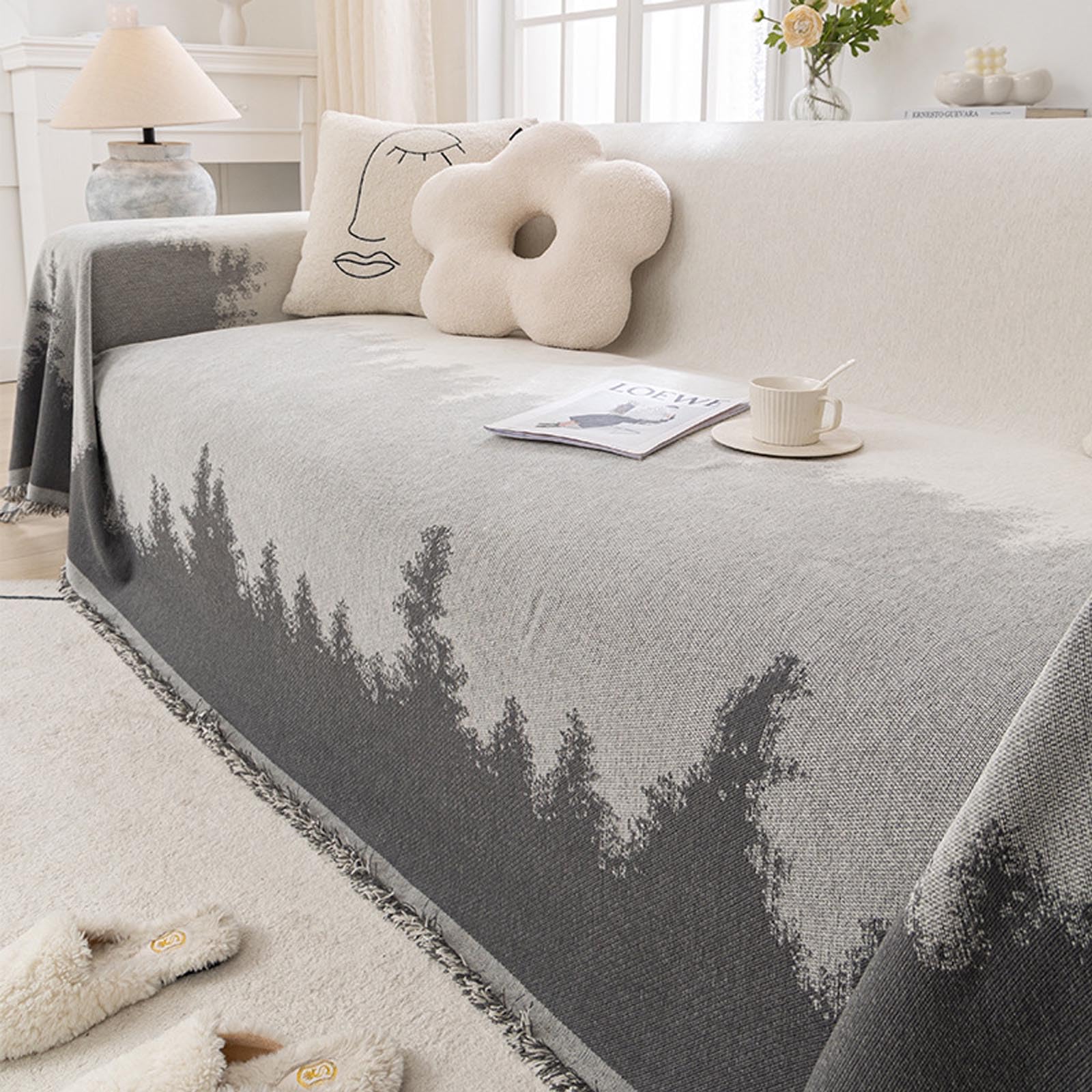 Housse de canapé chenille anti-glisse jeté noir protecteur 180-260 cm