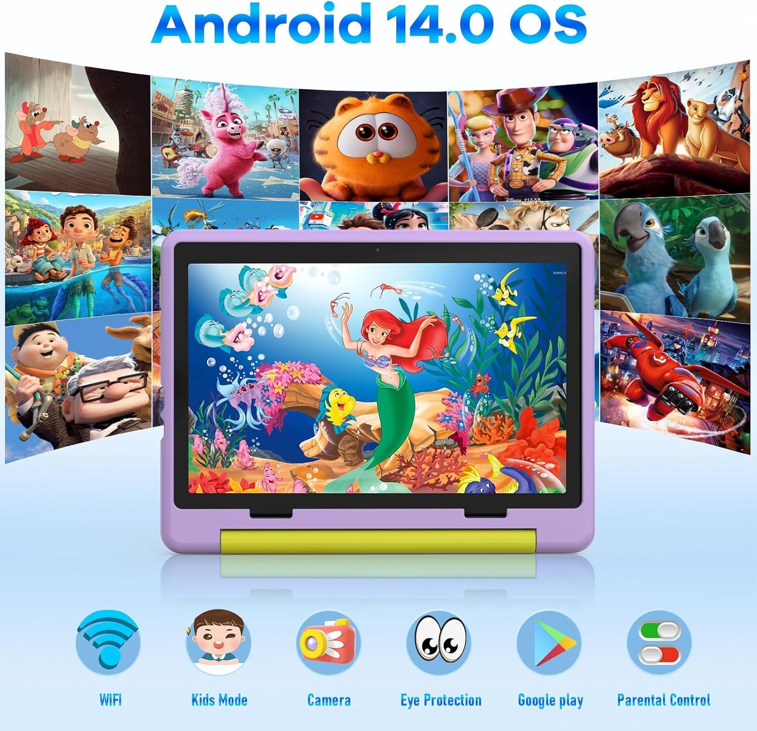 MUISOO 10 Inch Kids Tablet, Android 14 tablet for kids with Octa Core Processor, 8GB RAM 64GB ROM 1TB TF, 5000mAh Battery, WiFi, Bluetooth, Type-C, Kids Tablets with 8+5MP Dual Camera (Purple) — view 6