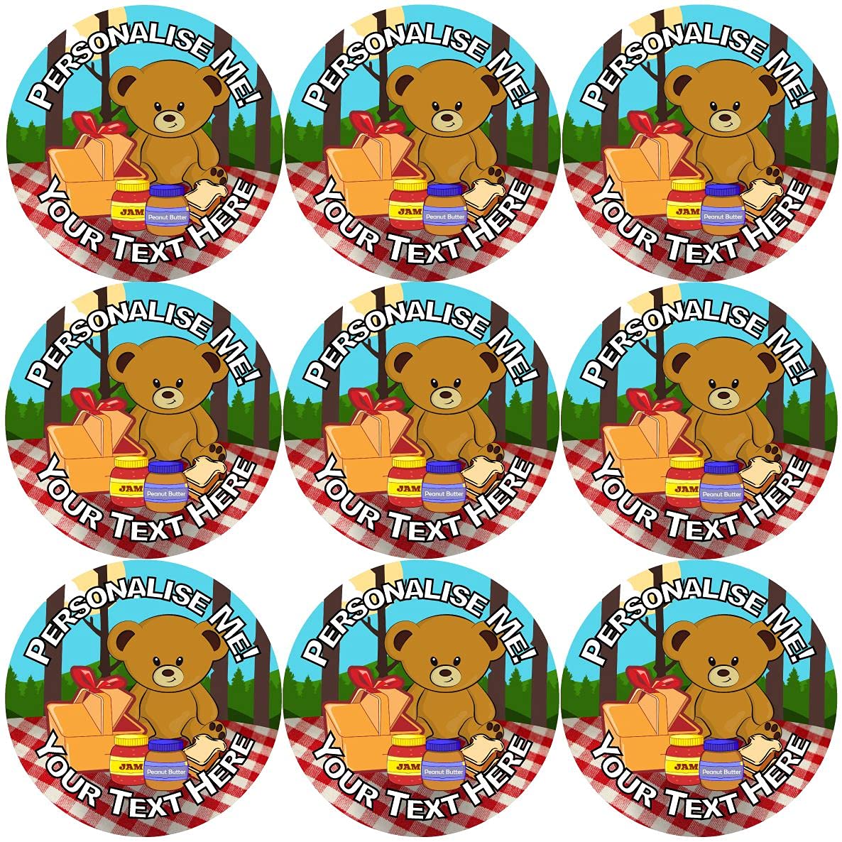 144 Personalised Teddy Bears' Picnic 30mm Glossy Reward Stickers for School Teachers, Parents
