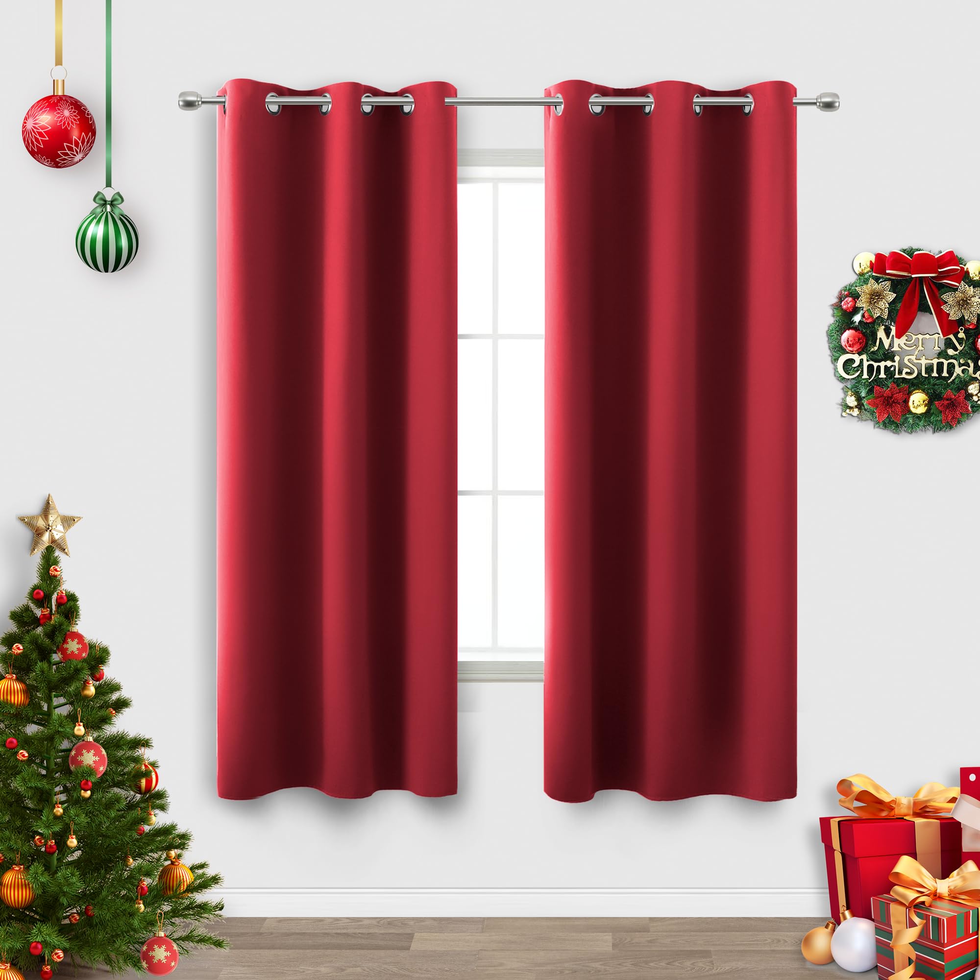 KOUFALL Red Blackout Curtains 72 Inches Long for Living Room,Decorative Home Movie Theater Curtains for Kids Bedroom