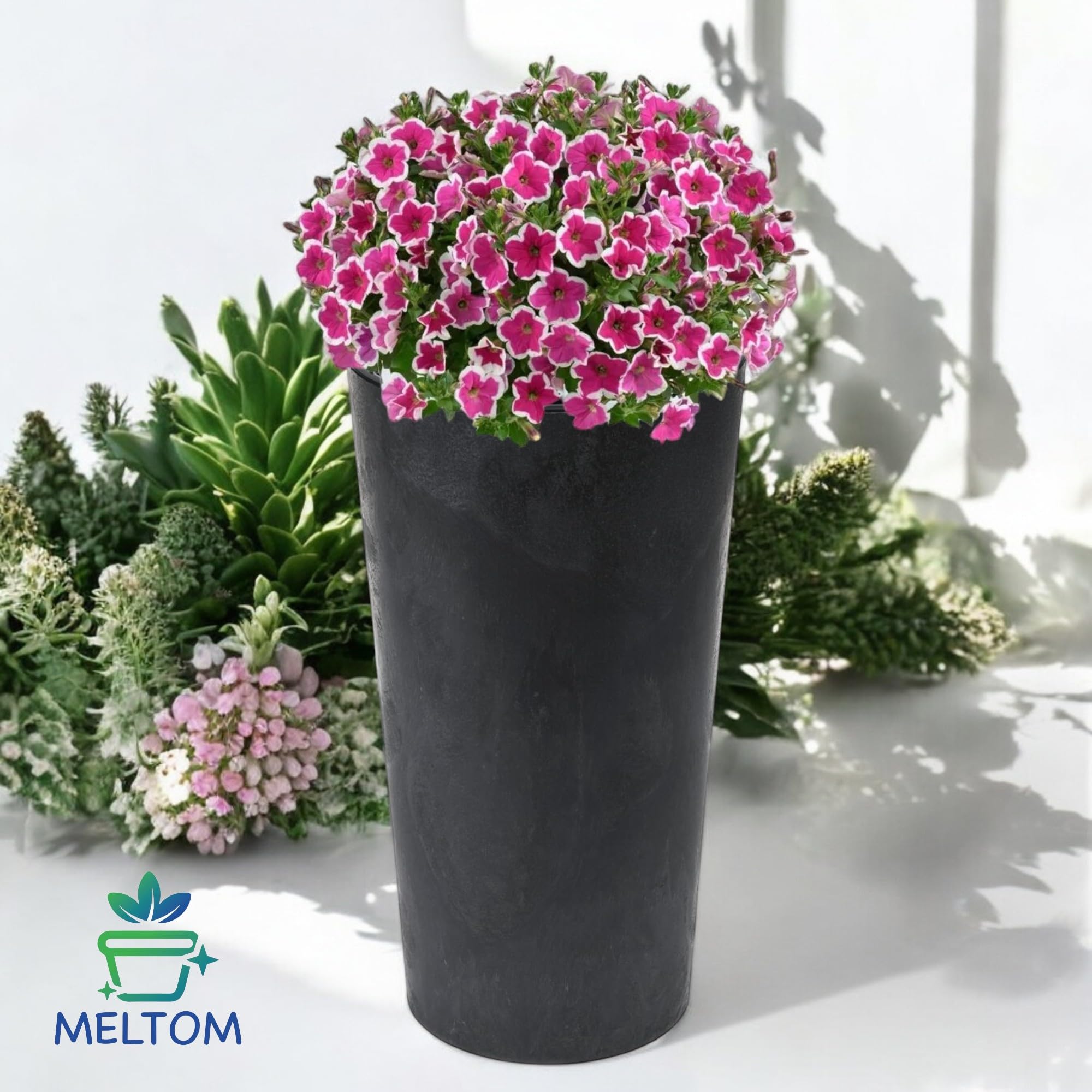 MELTOM Pflanzkübel Slim Blumenkübel Betoneffekt aus Kunststoff MIT Behälter (Anthrazit, XXL - 76 cm)