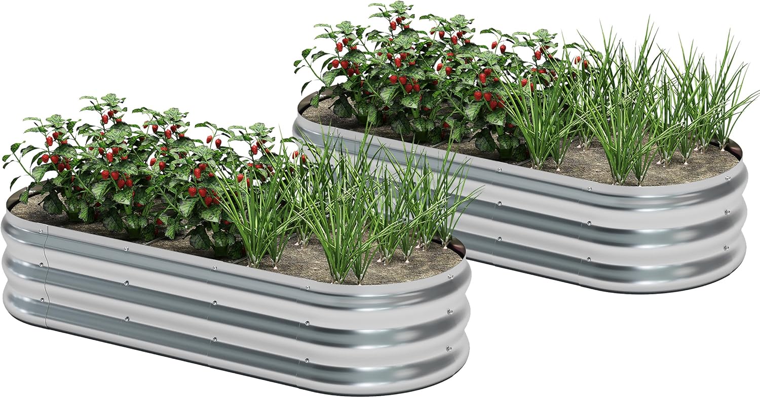 KFN 2pcs Galvanized Raised Garden Bed,Raised Garden Bed Kit-Oval Metal Garden Bed,Large Planter Raised Bed Outdoor,Garden Box for Vegetables,Flower,herb,4FT,0.7mm