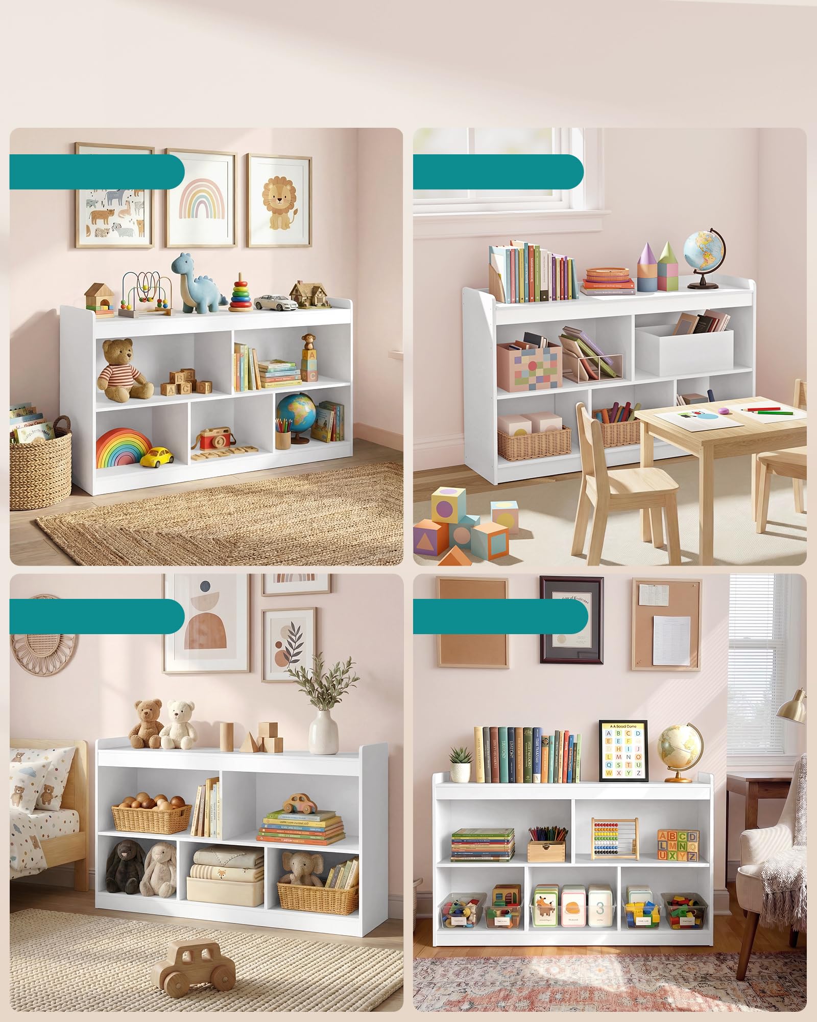 Półka dziecięca SONGMICS, przechowywanie zabawek, półka na zabawki, regał dziecięcy, półka Montessori, 5 otwartych przegródek, salon dziecięcy, 30 x 112,2 x 65 cm, kolor Cloud White GKR052WZ01
