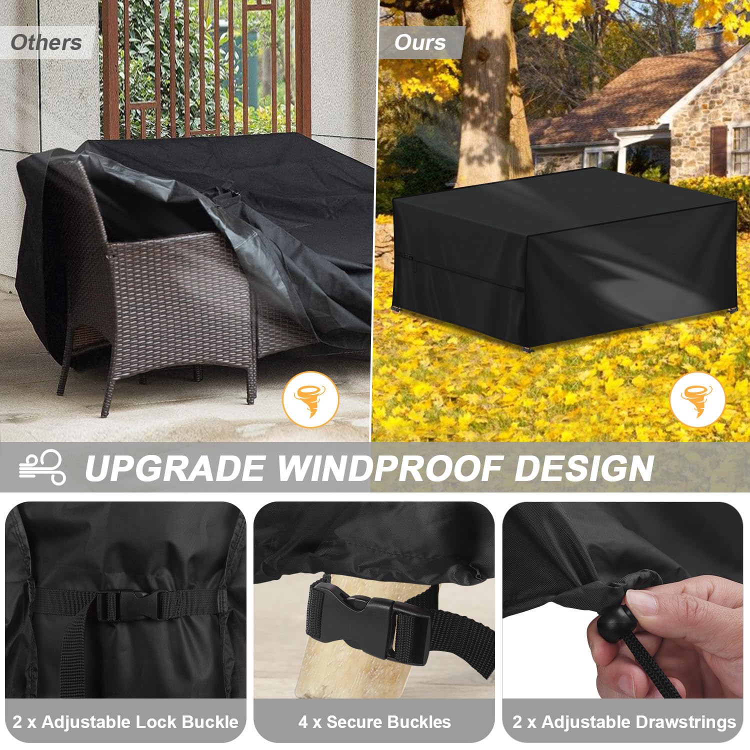 LAMUNI Coperture per Mobili da Giardino, 120x60x75cm Copertura Tavolo Esterno Telo Copertura per Giardino, Anti-UV Copridivano Esterno Impermeabile Telo Copri Divano da Giardino, Rettangolare