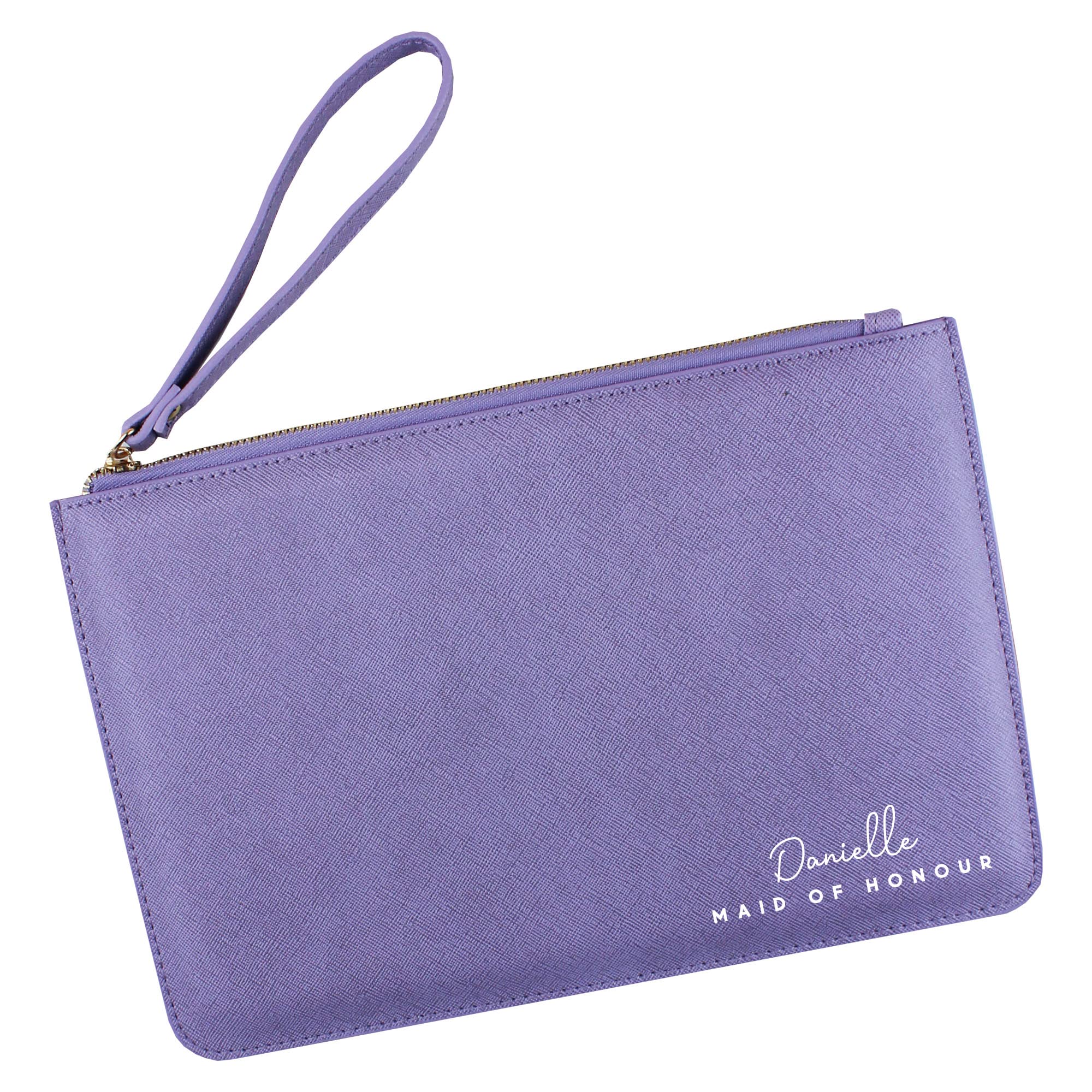 eBuyGB Personalised Bride Bridesmaid Clutch Bag, PU Leather, Bridal Party Gift, Maid of Honour Present, Bridesmaids Proposal Gifts, Wedding Role Accessory (Purple)