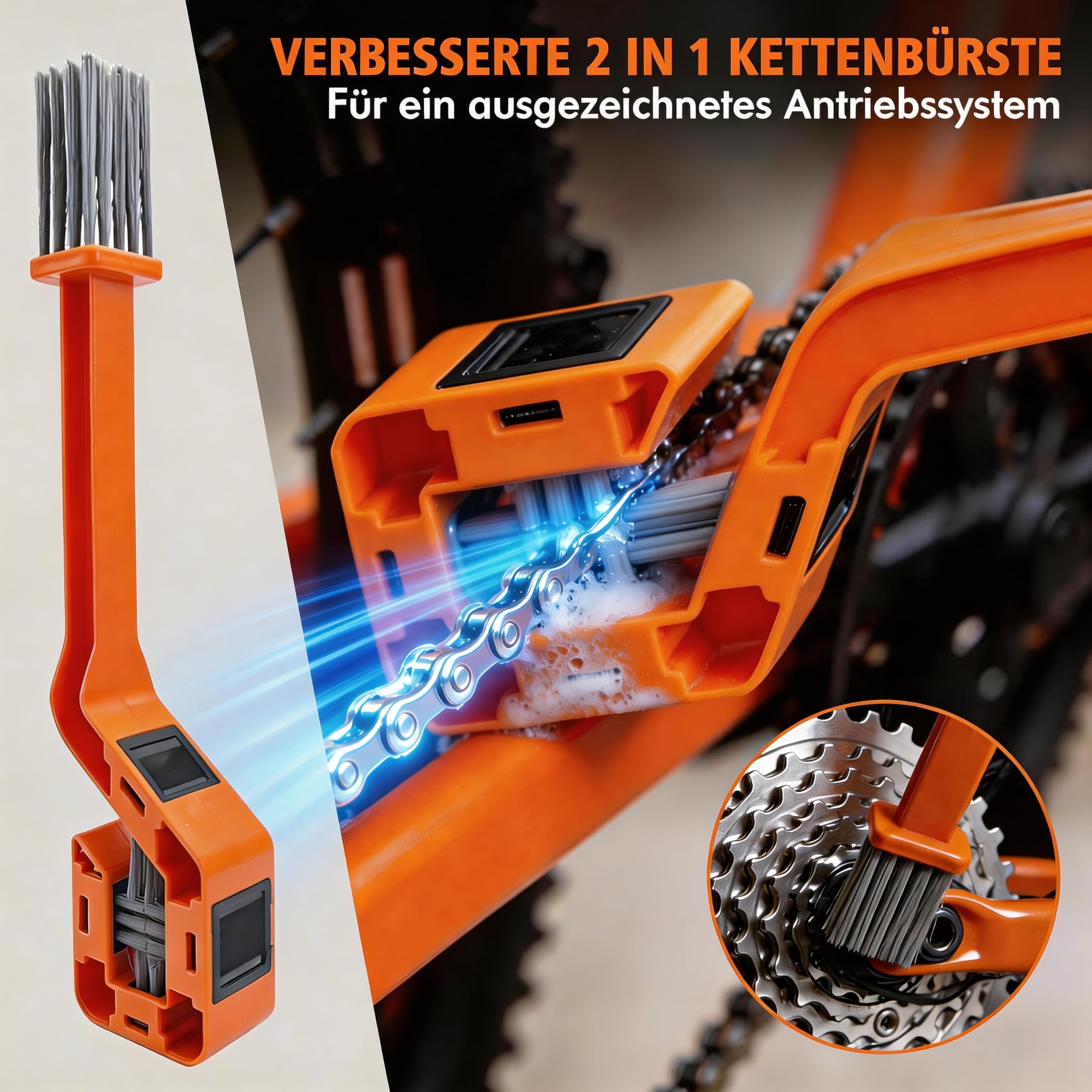 Fahrradketten Reiniger Set, Fahrrad Reinigungsset mit 450ml Fahrrad Kettenreiniger und 120ml Fahrradkettenöl, Fahrrad kettenreiniger Fahrradpflege Set mit Kettenbürsten für Alle Fahrrädern
