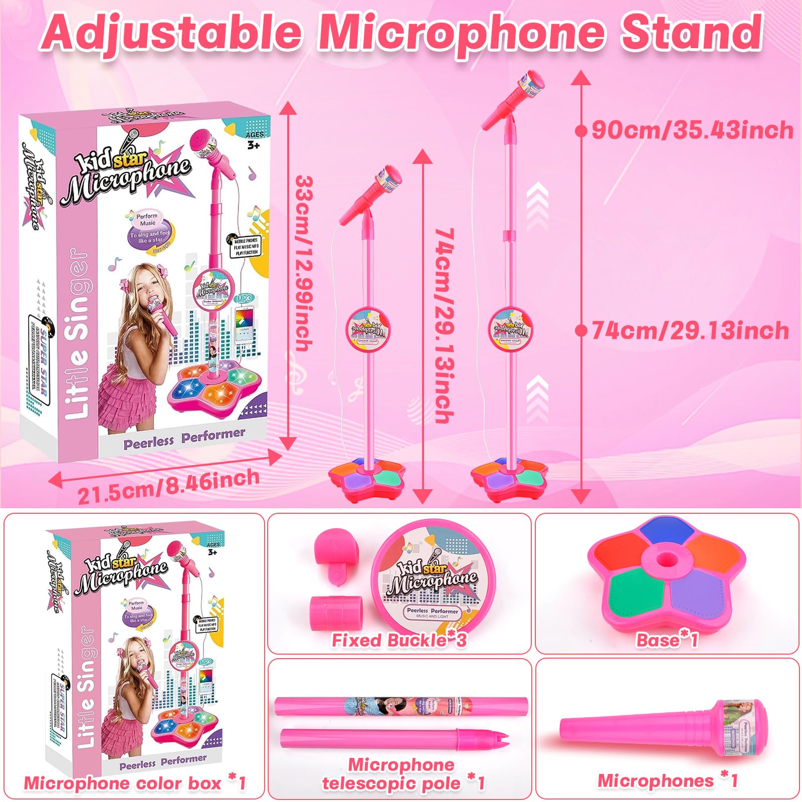 Vibbang Kids Microphone And Stand, Kids Microphone and Stand Adjustable,Kids Karaoke Sing Musical Toy - Image 2