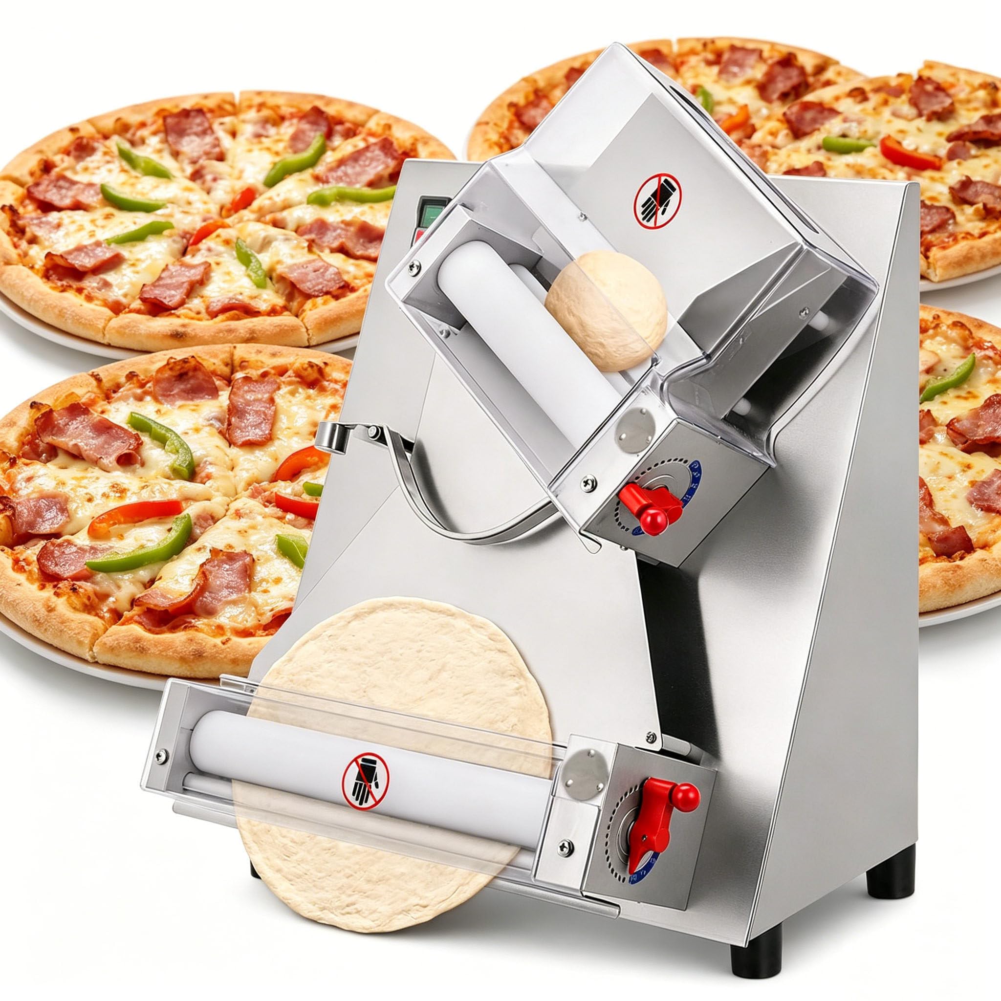 DIUNAOZI 370W Commercial Pizza Dough Roller Machine, Automatic Stainless Steel Pizza Dough Sheeter, 3-12" Electric Dough Press with Adjustable Thickness for Pizza Shops Restaurants
