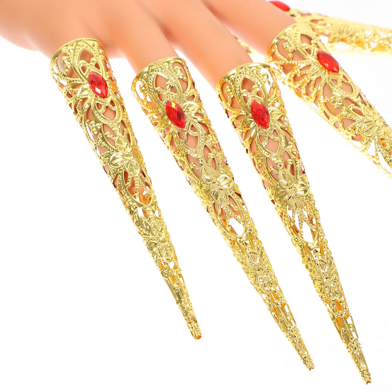 30 Piezas Uñas Postizas Metálicas Huecas Doradas para Mujer