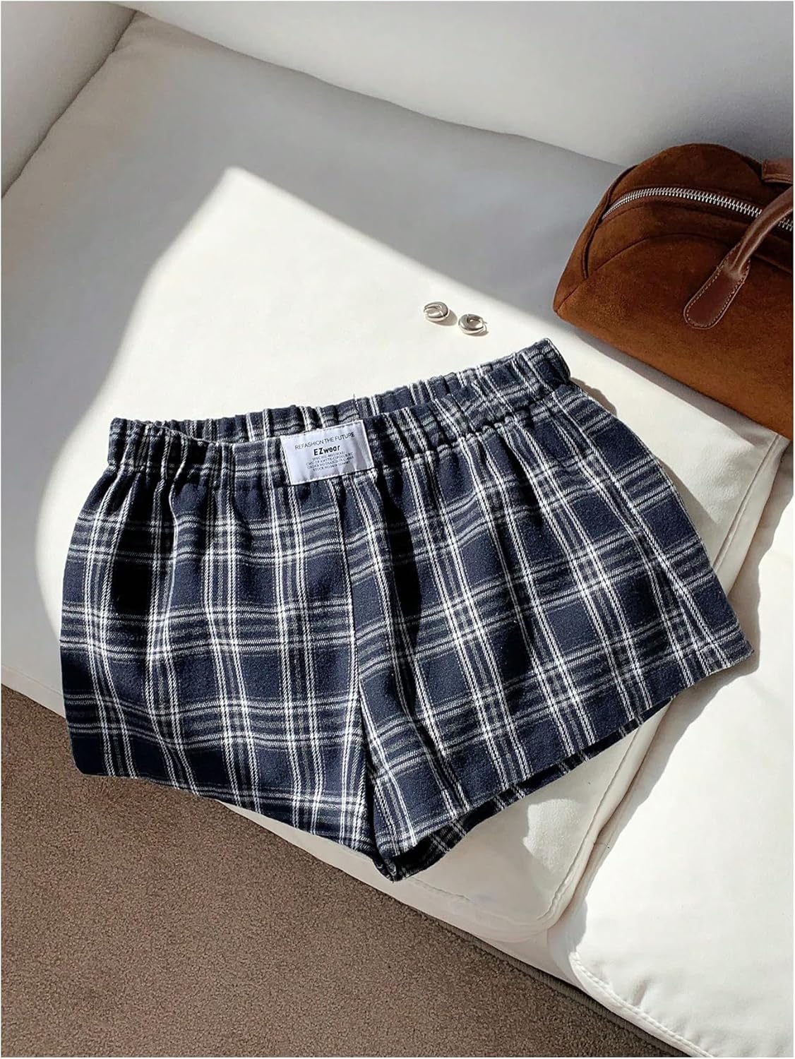 SOLY HUX Women's Plaid Pajama Shorts Elastic Low Rise Y2k Casual Summer Sleep Pj Lounge Shorts - Image 4