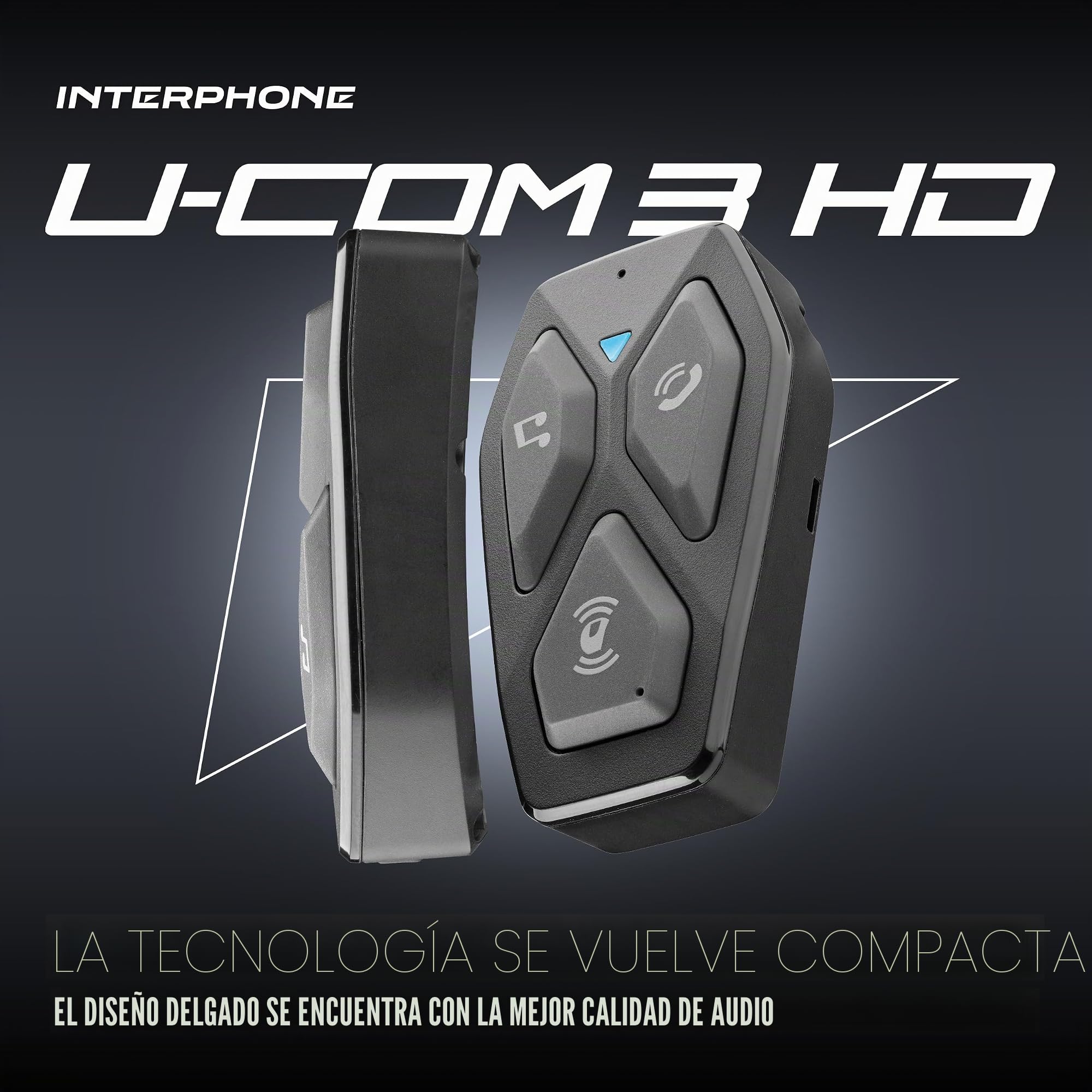 Interphone U-COM 3HD Doble, 2 interfonos Moto de Grupo para 4 usuarios hasta 500 m, intercomunicadores Casco Bluetooth 5.1 con Auriculares HD 40 mm para música, Llamadas y GPS, autonomía 10 h e