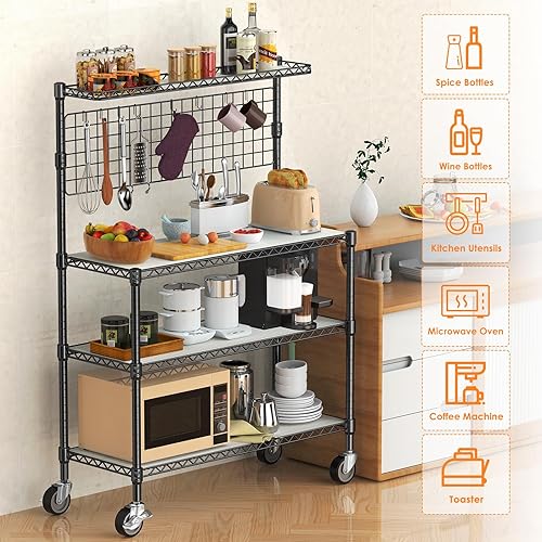 Miniatura 2 de Leteuke Estante para panaderos con almacenamiento y ruedas, estante de cocina de 42 pulgadas para microondas, estante de almacenamiento resistente