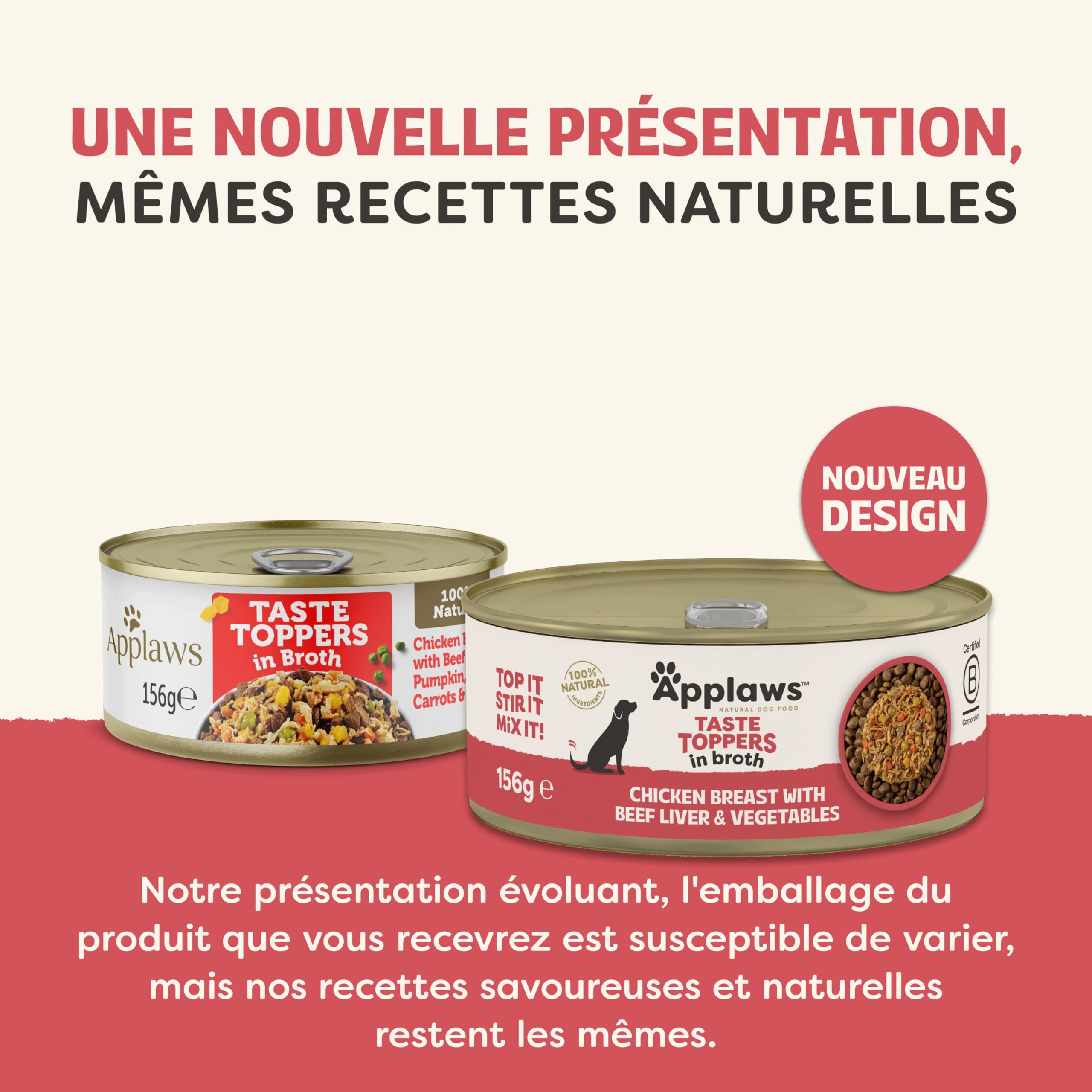Applaws Nourriture Humide pour Chiens 100% Naturelle, Filet de Poulet au Foie de Boeuf en Bouillon Pour Chiens Adultes - Lot de 12 boîtes de 156 g