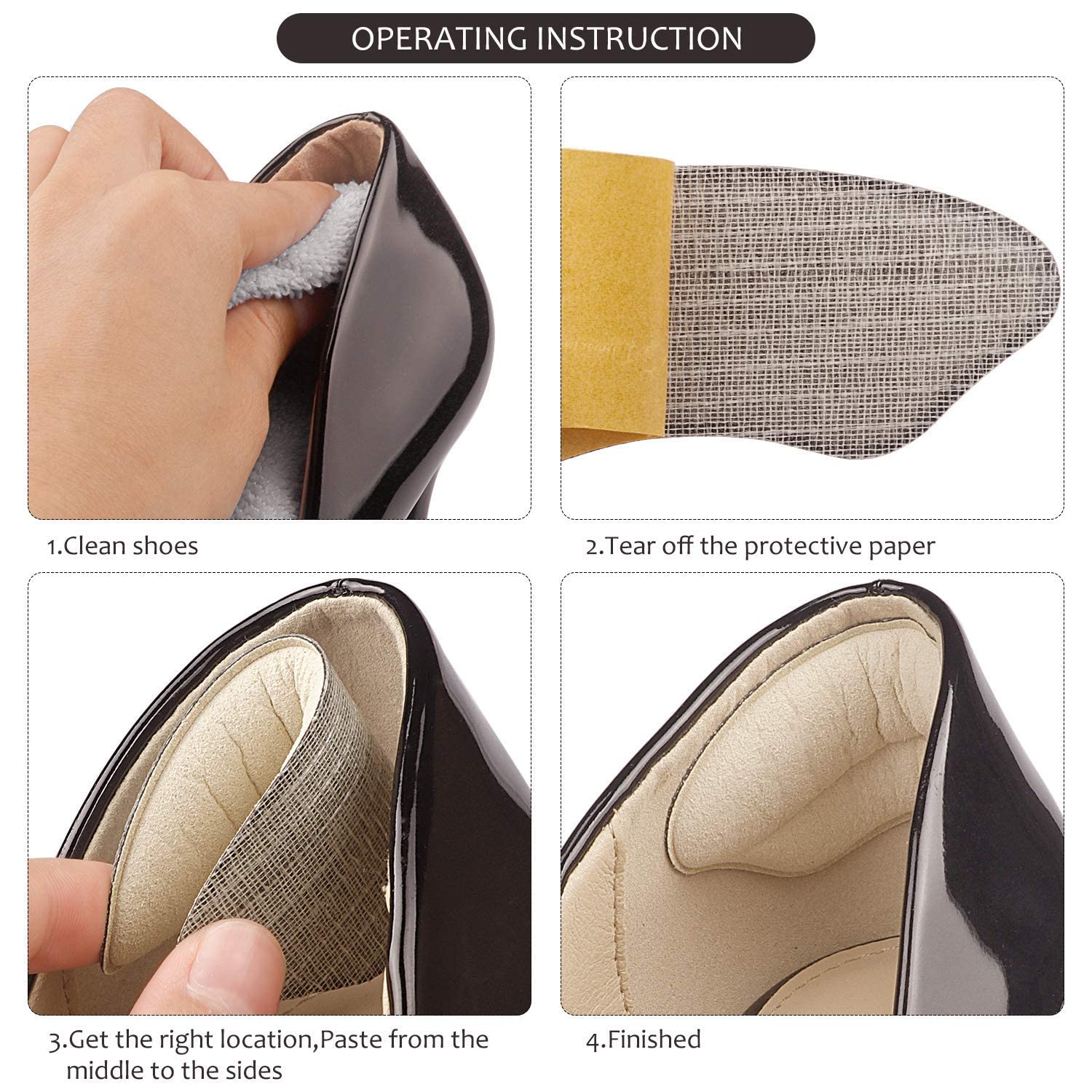 SEFLICA Premium Heel Pads Inserts Grips, Shoe bite Protector Back of Heel Protectors Cushions Liner Prevent Too Big Shoe from Shoe Slipping,Blisters,Filler for Loose Shoe Fit for Men Women (Black And Skin, Free) - Image 6 thumbnail