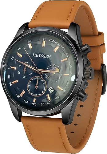 Watches for Men Chronograph Analog Luminous Quartz Watch Blue Black Luxury Genuine Leather Mens Watches Business Sports Waterproof Wristwatch