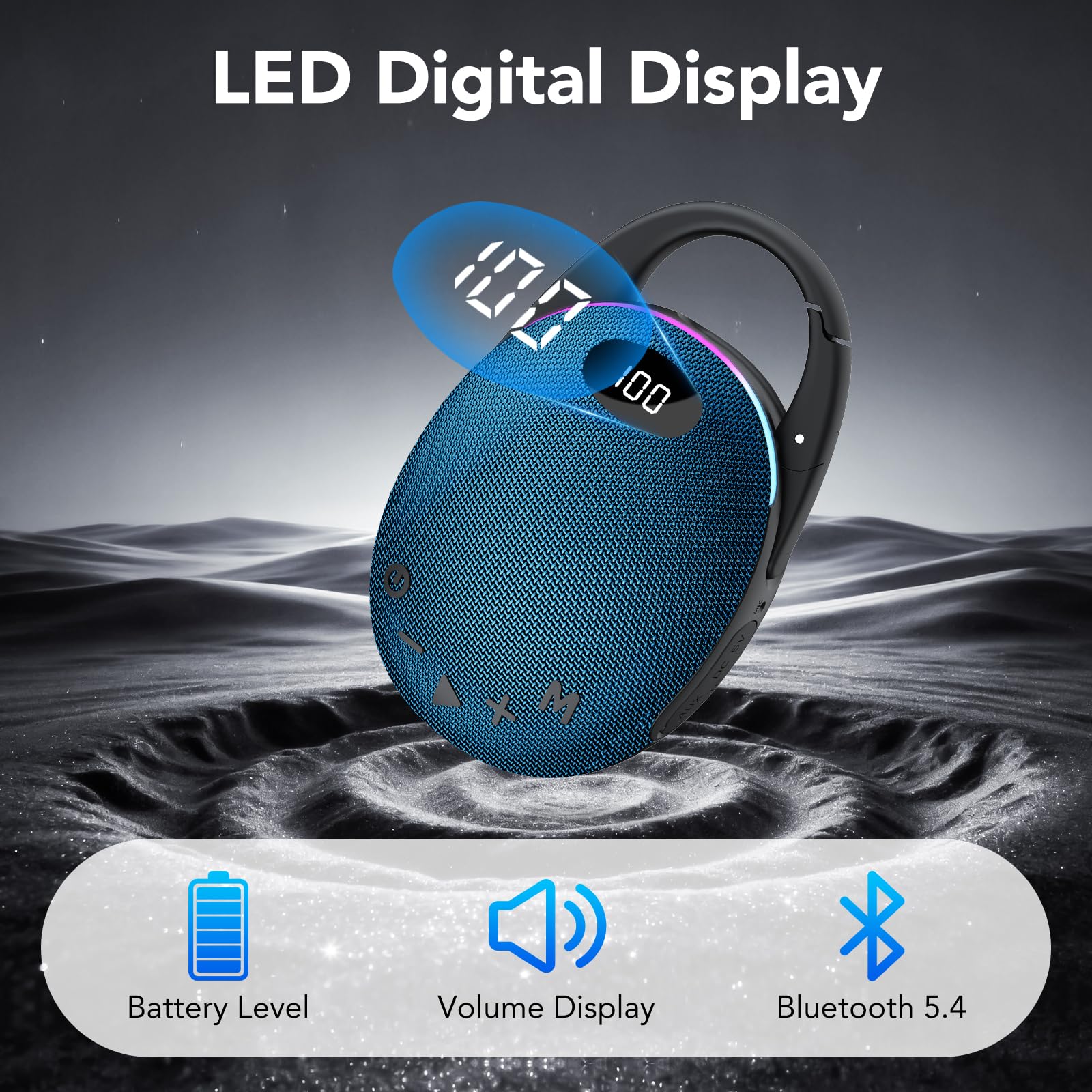 coioc Cassa Bluetooth Portatile con Luci RGB, IP68 Impermeabile, Suono Pro Potente con Bassi Potenti, 30H di Autonomia per Casa, Esterno e Viaggio-blu