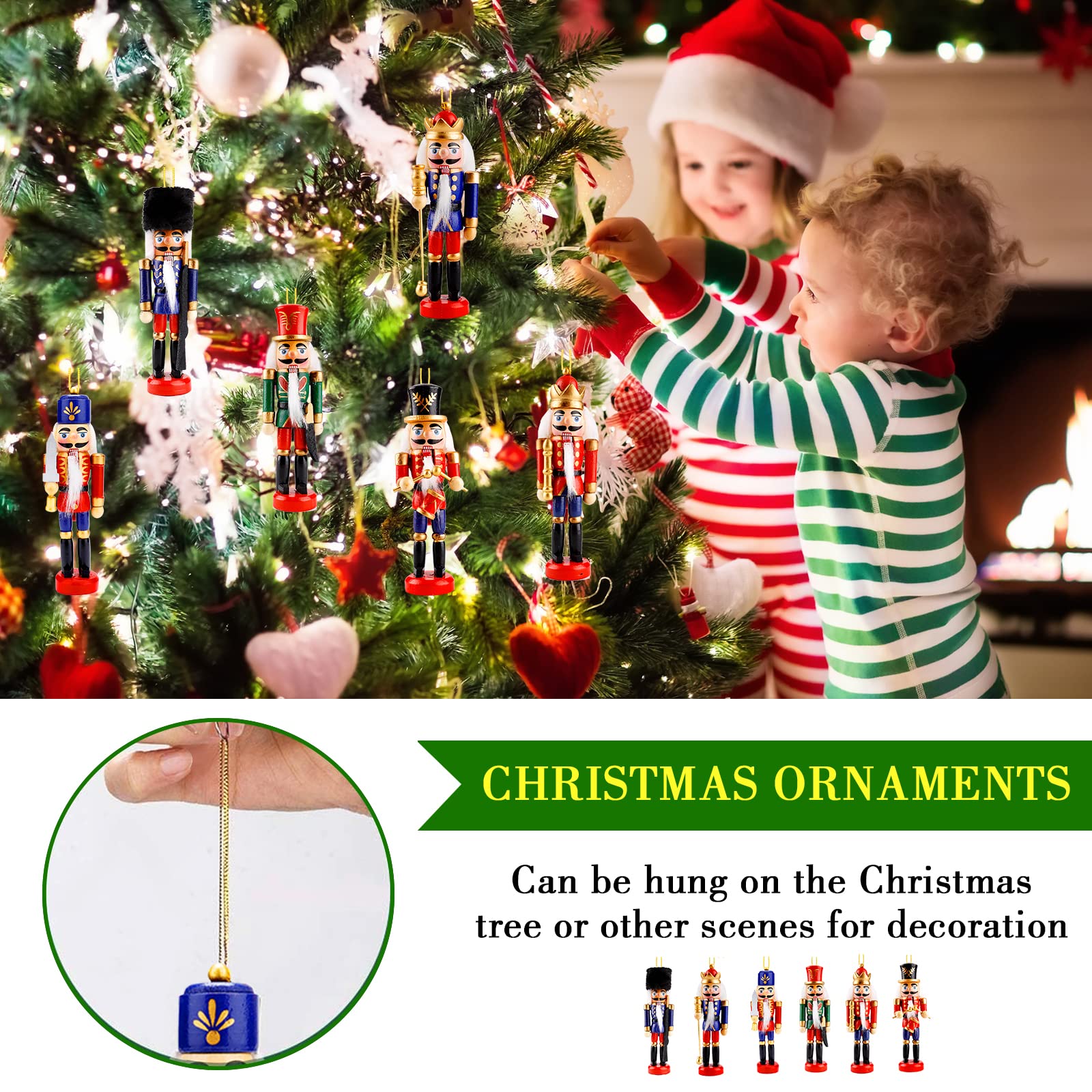 Frasheng 6 Pièces Décorations de Noël Casse-Noisette,Casse Noisette en Bois,Casse-Noisettes Soldat de Noël,Casse-Noisette Noel Soldat Figurine,Casse-Noisette de Noël Traditionnels en Bois,13 cm