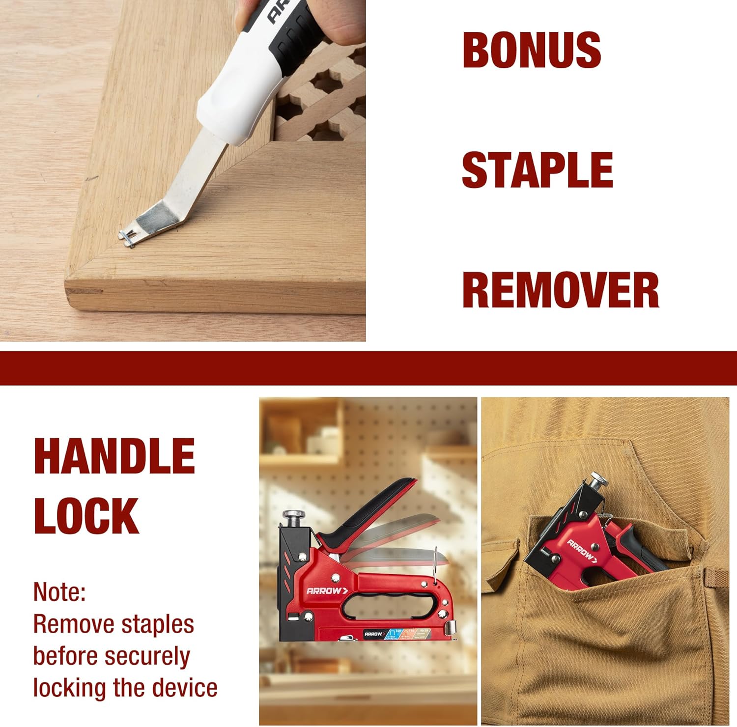 Arrow Heavy Duty Staple Gun, 3-in-1 Upholstery Staple Gun with 3000 Staples, Manual Brad Nailer with Remover, Power Adjustment Stapler Gun for Wood, Wire, Decoration, Fixing Material, Crafts, DIY