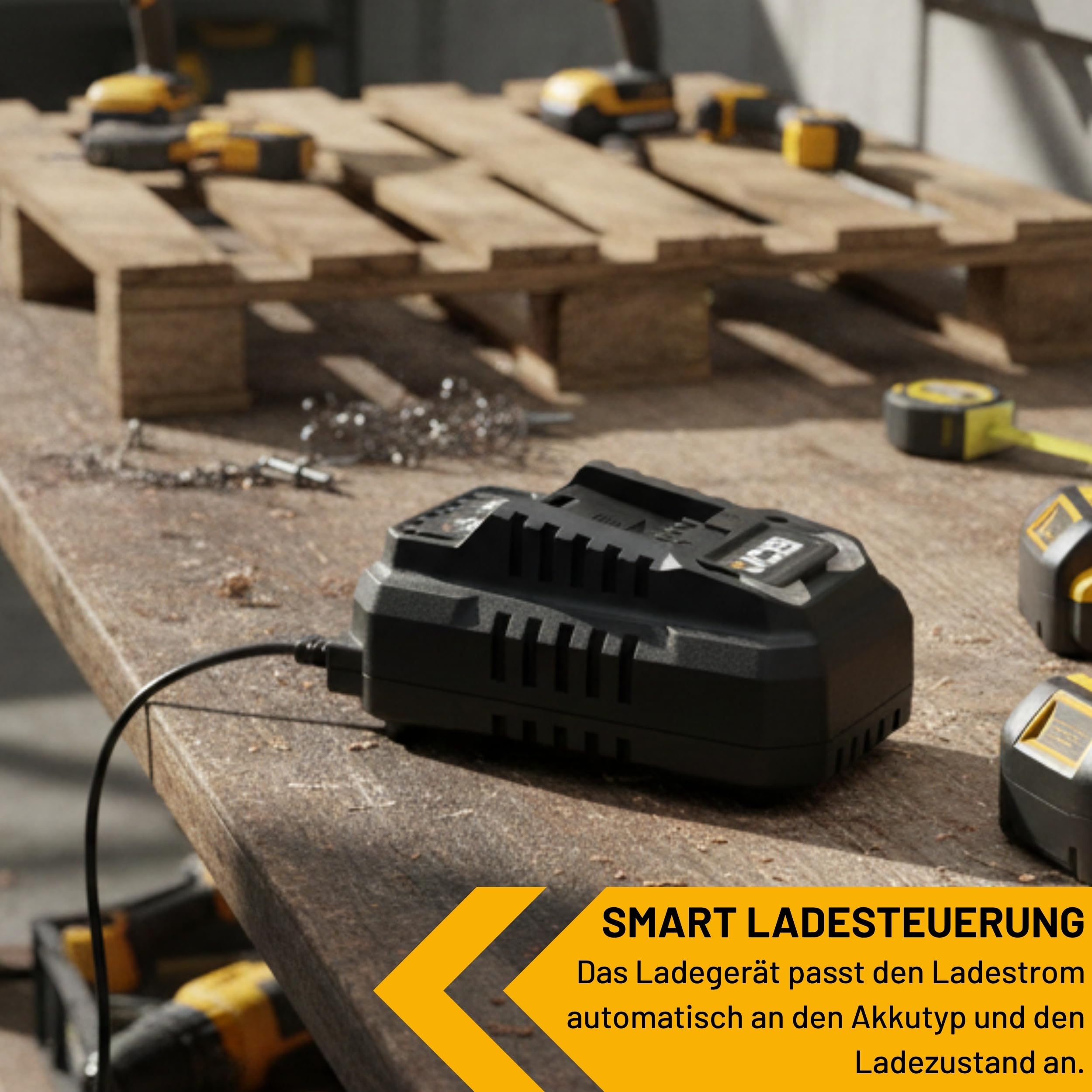 JCB Professional Schnellladegerät 18V 4,5A für Li-Ion Akkus | Ladegerät JCB-18FC-45 | Intelligente Ladesteuerung | Doppelte Isolierung | Vorladefunktion | Überladeschutz